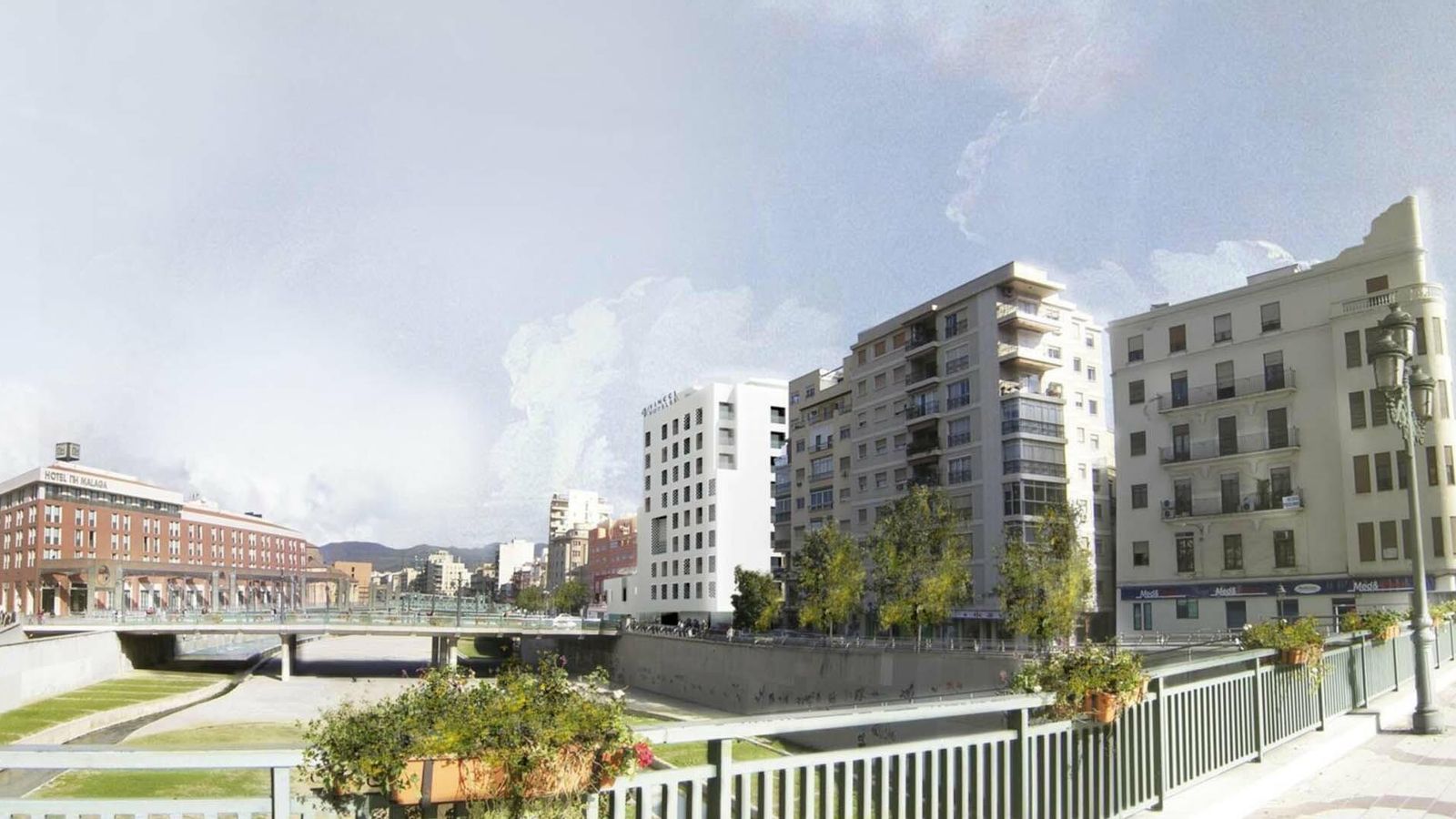 Vista del futuro hotel de Moneo desde el puente de Tetuán.