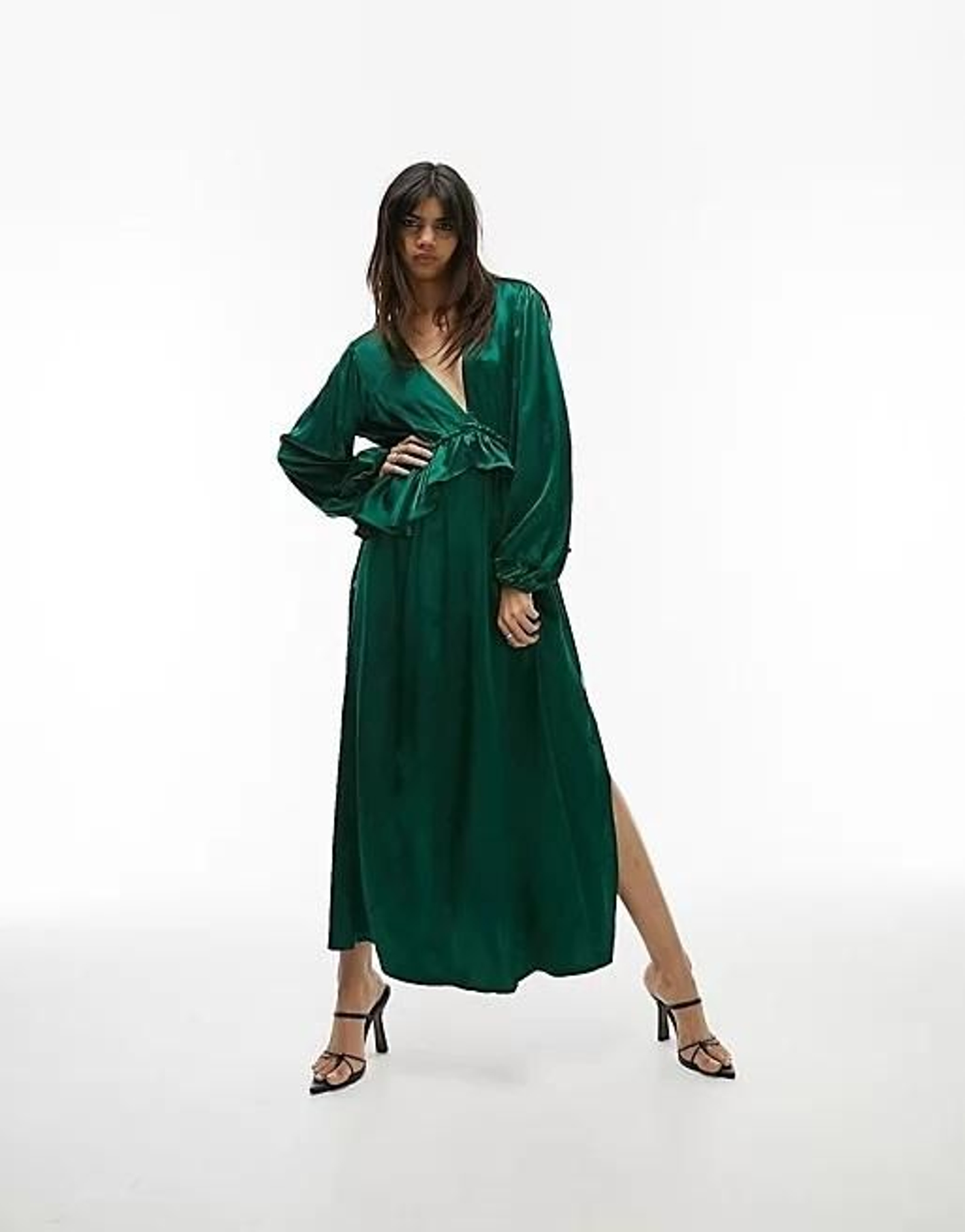 Vestido para eventos especiales verde de manga larga Riveria de Topshop