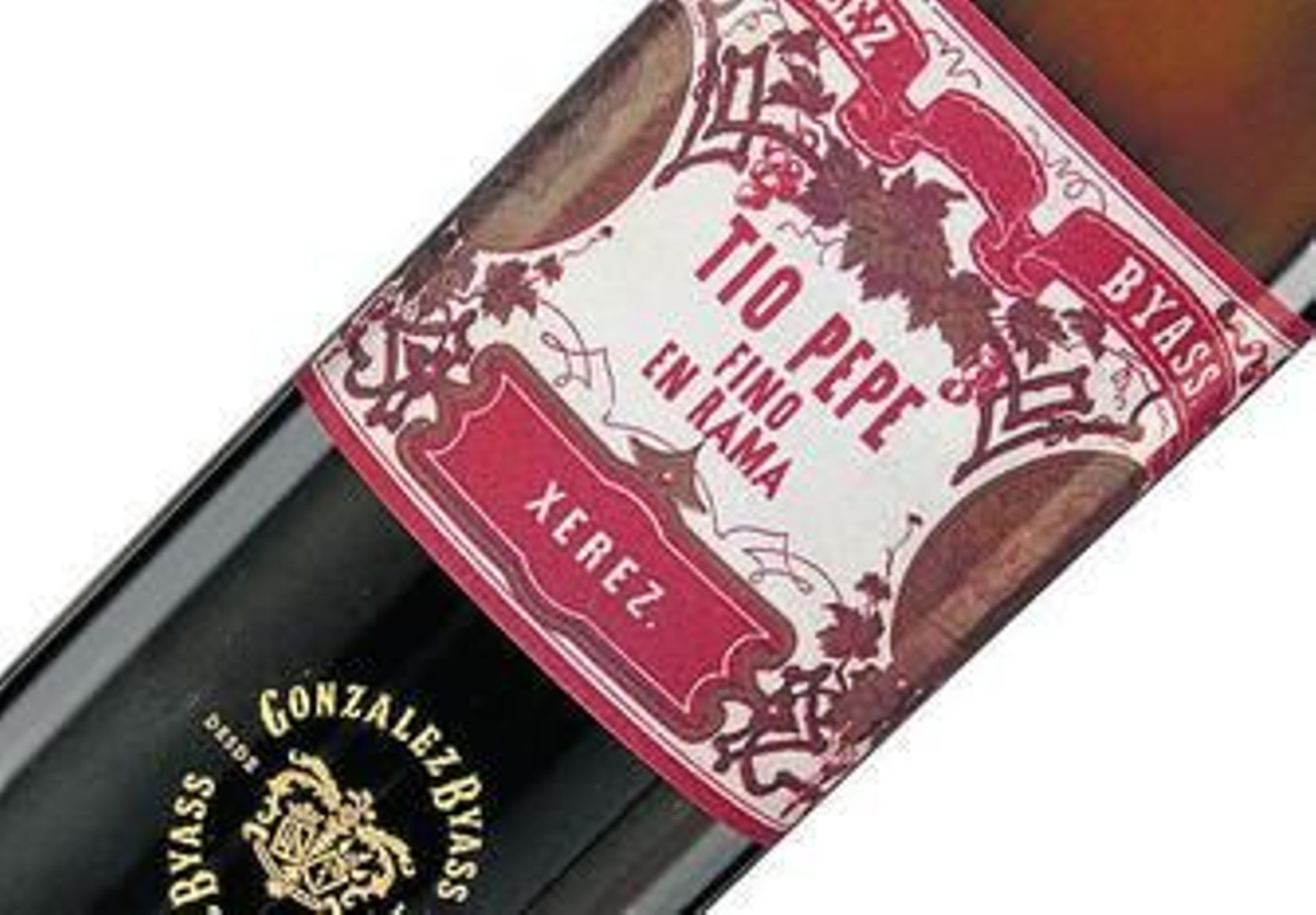 Botella de 'Tío Pepe en rama' con la réplica de la etiqueta original del fino.