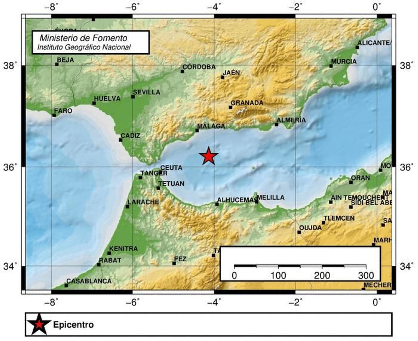 Mapa con el epicentro del terremoto. Mapa con el epicentro del terremoto.