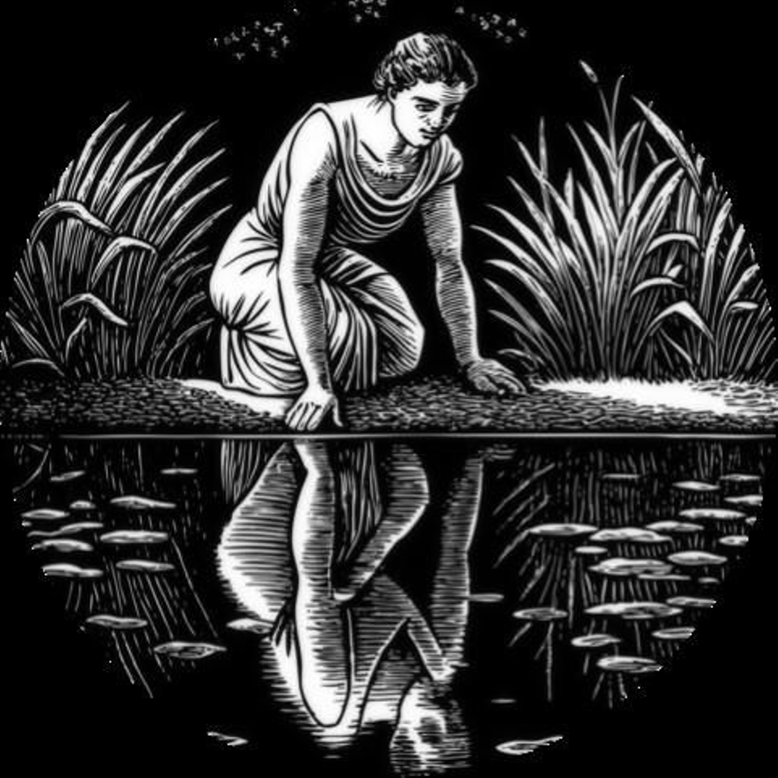 Grabado del mito de Narciso.