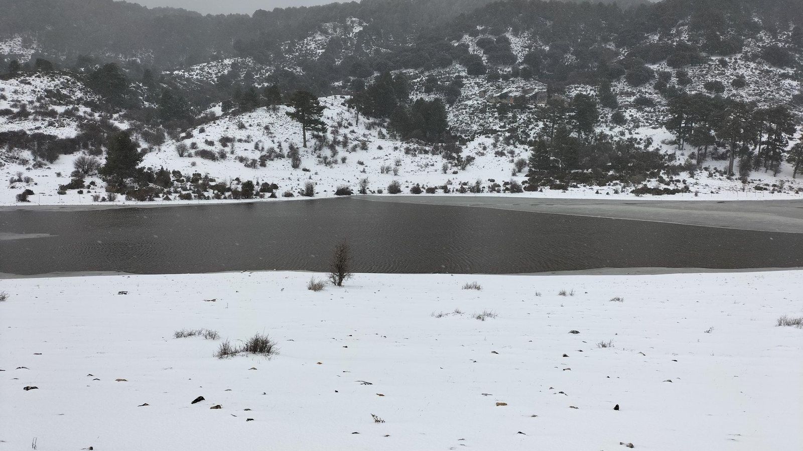 Campos nevados en Hernán Pelea.