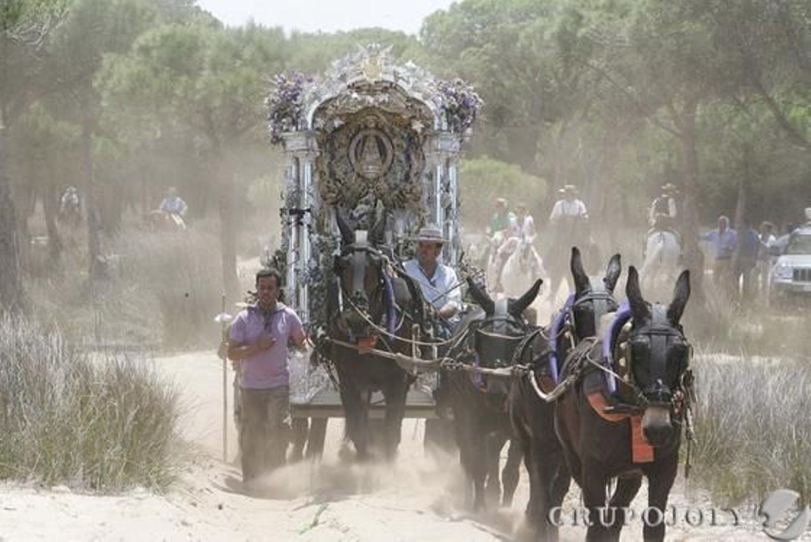 La carreta de plata del Simpecado de Jerez entra en los pinares de Doñana

Foto: Pascual