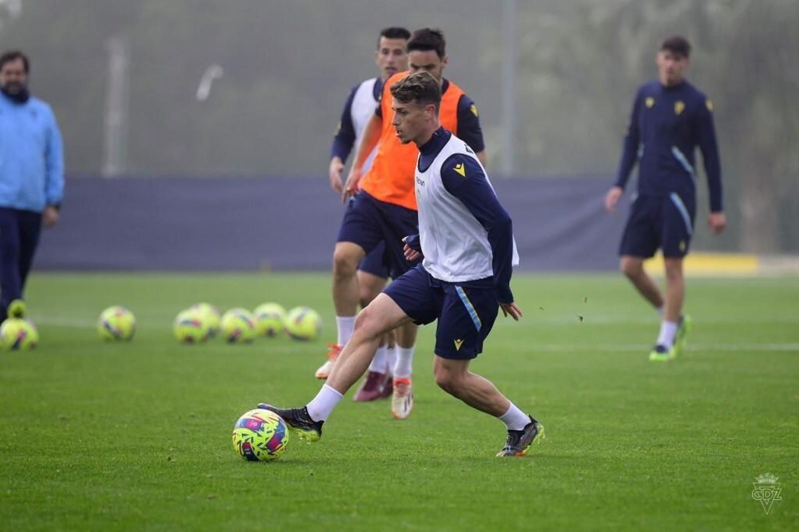 Blanco con el balón en la sesión del martes.