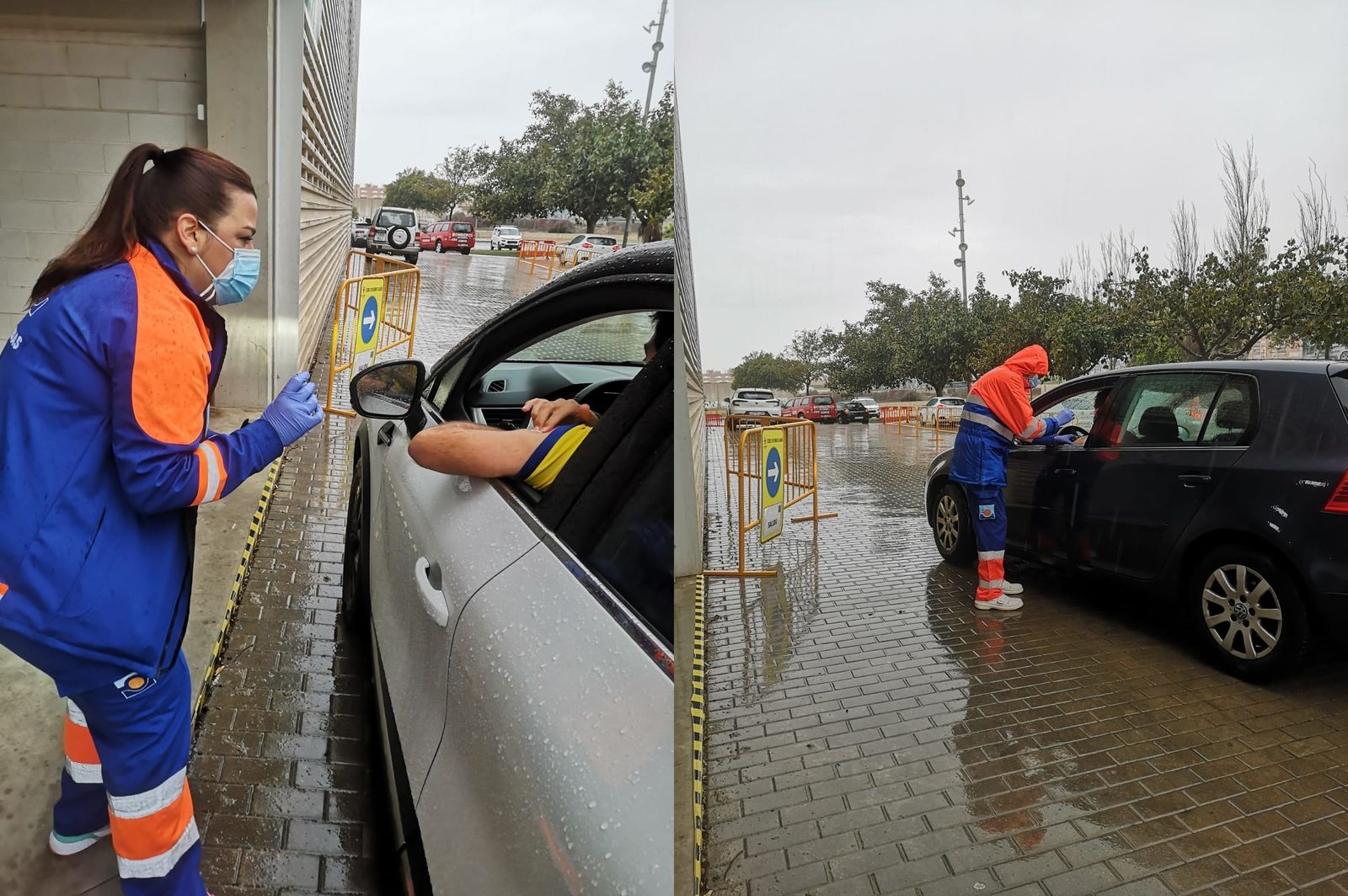 Vacunando bajo la lluvia