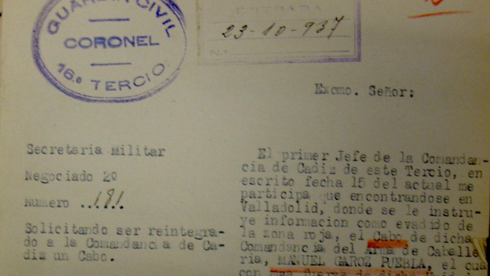 Incorporación del cabo Garoz a El Puerto. Incorporación del cabo Garoz a El Puerto.