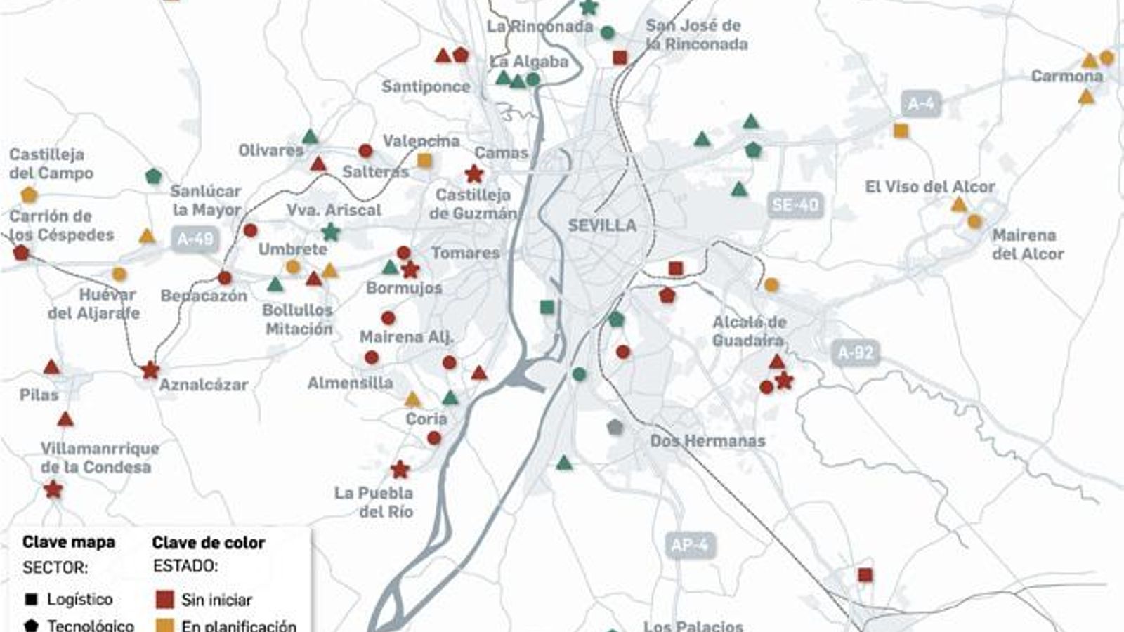 Ubicación de las áreas de oportunidad. Fuente: Asociación para la Defensa del Territorio del Aljarafe (ADTA).