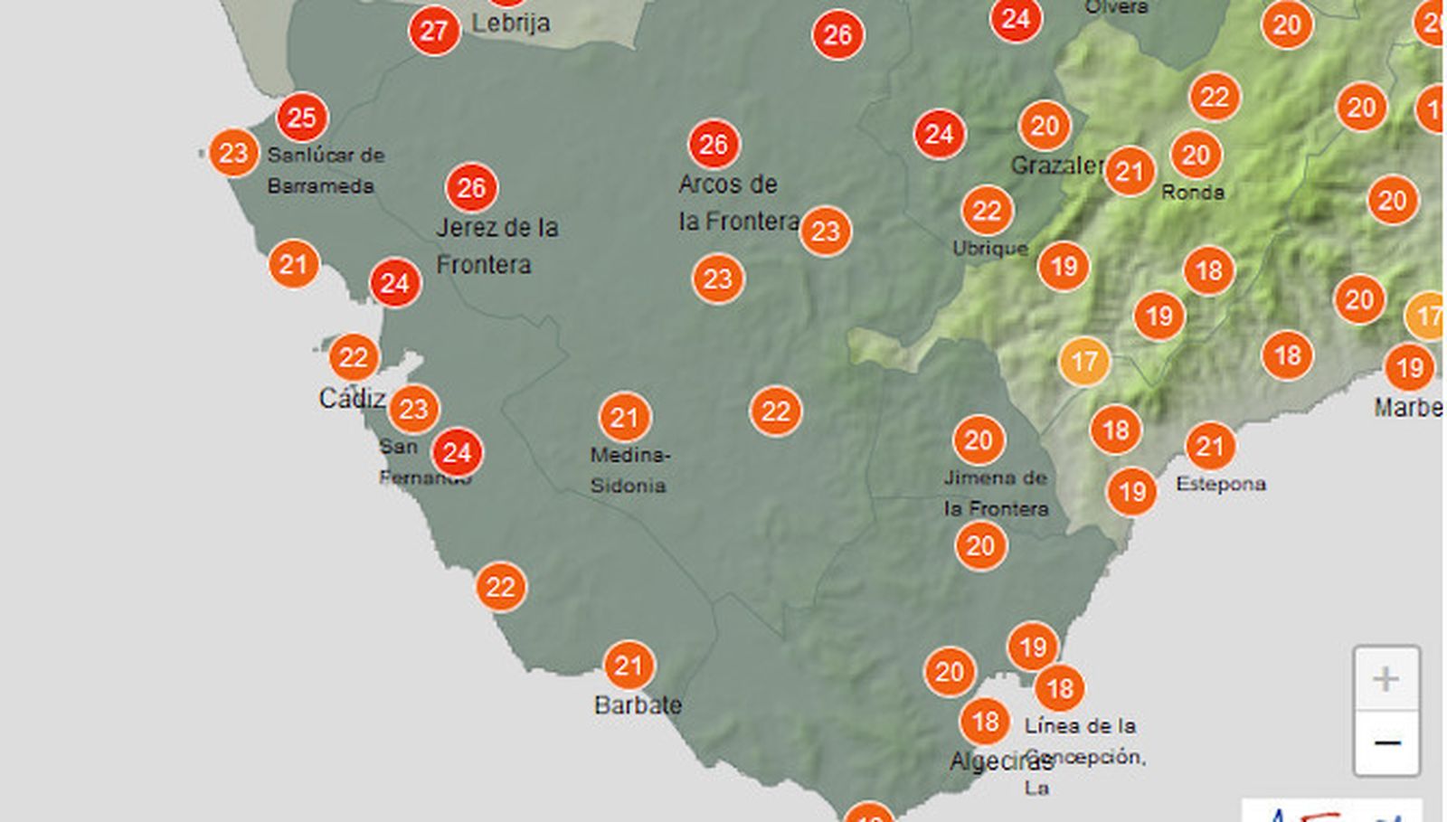 Temperaturas máximas previstas este martes.