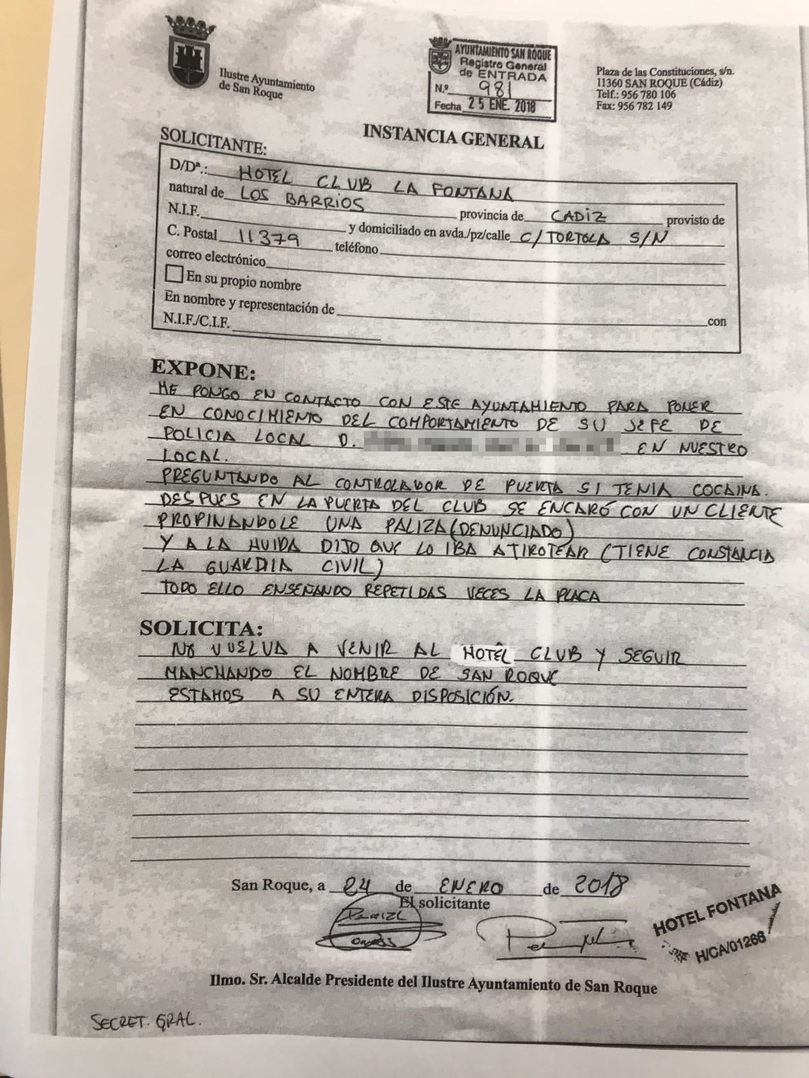 Reproducción de la instancia presentada por el local en San Roque.