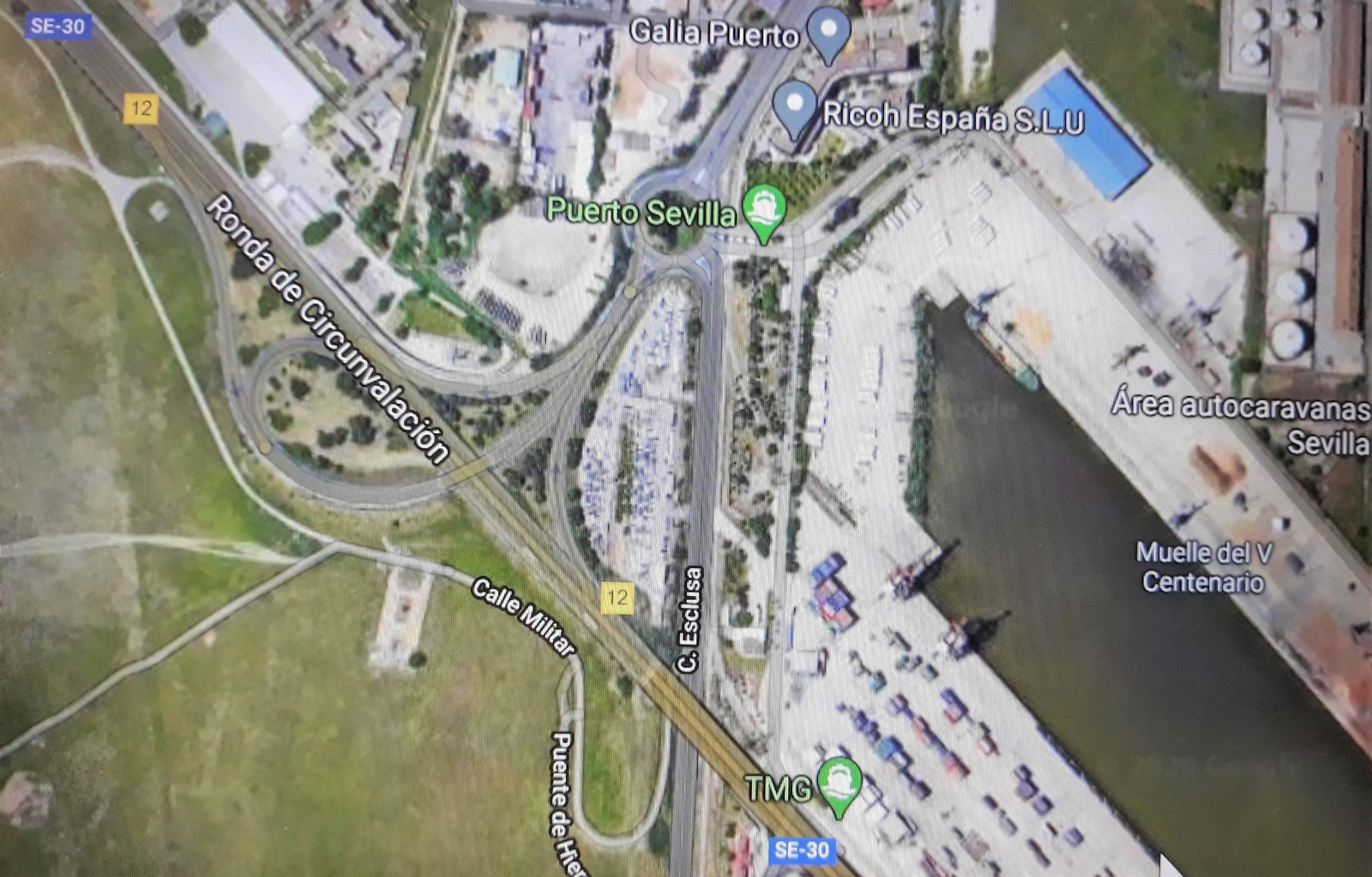 El punto de la SE-30 que se corta al tráfico desde la madrugada de este sábado.