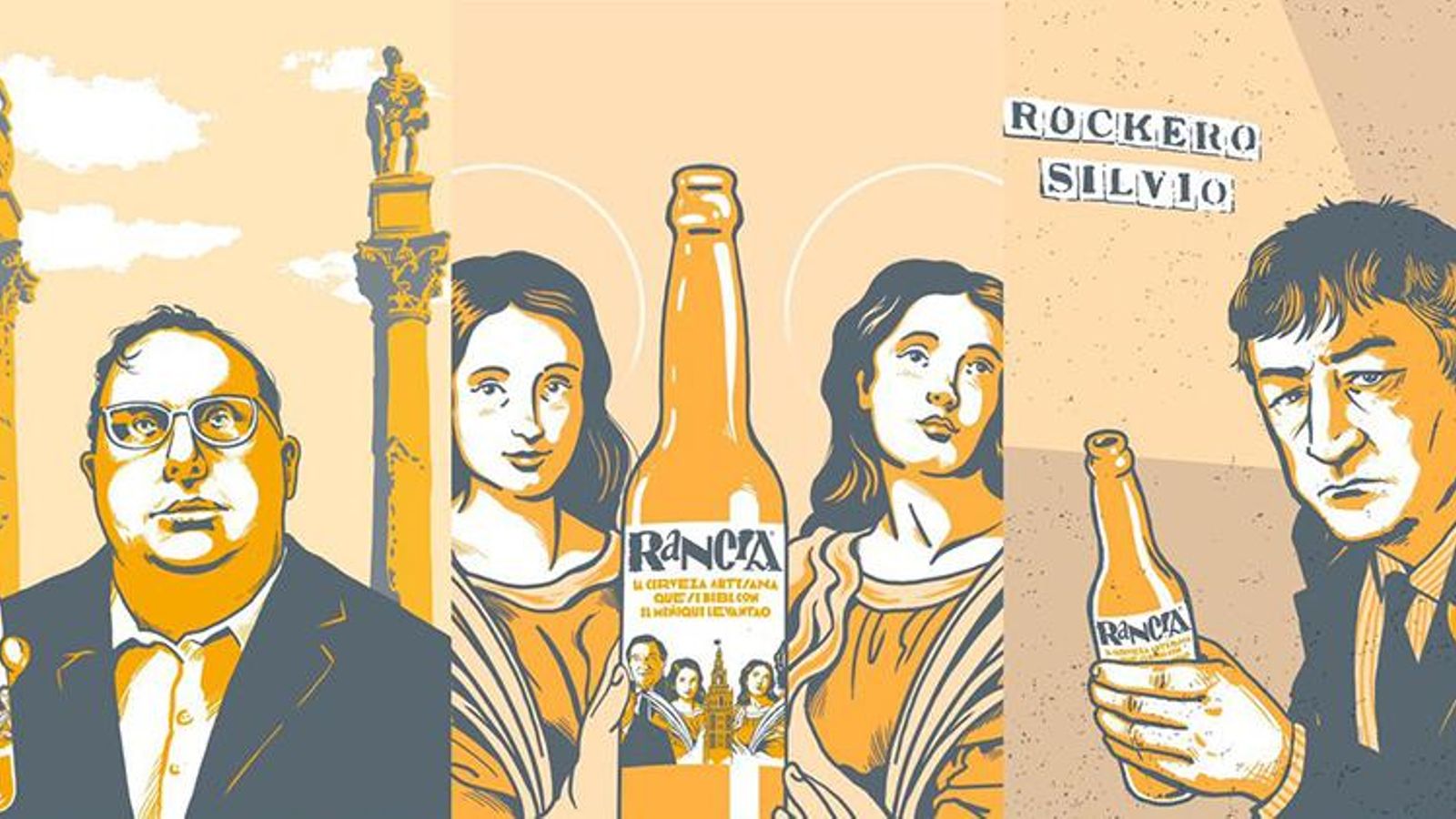 Personajes sevillanos de la cerveza Rancia.