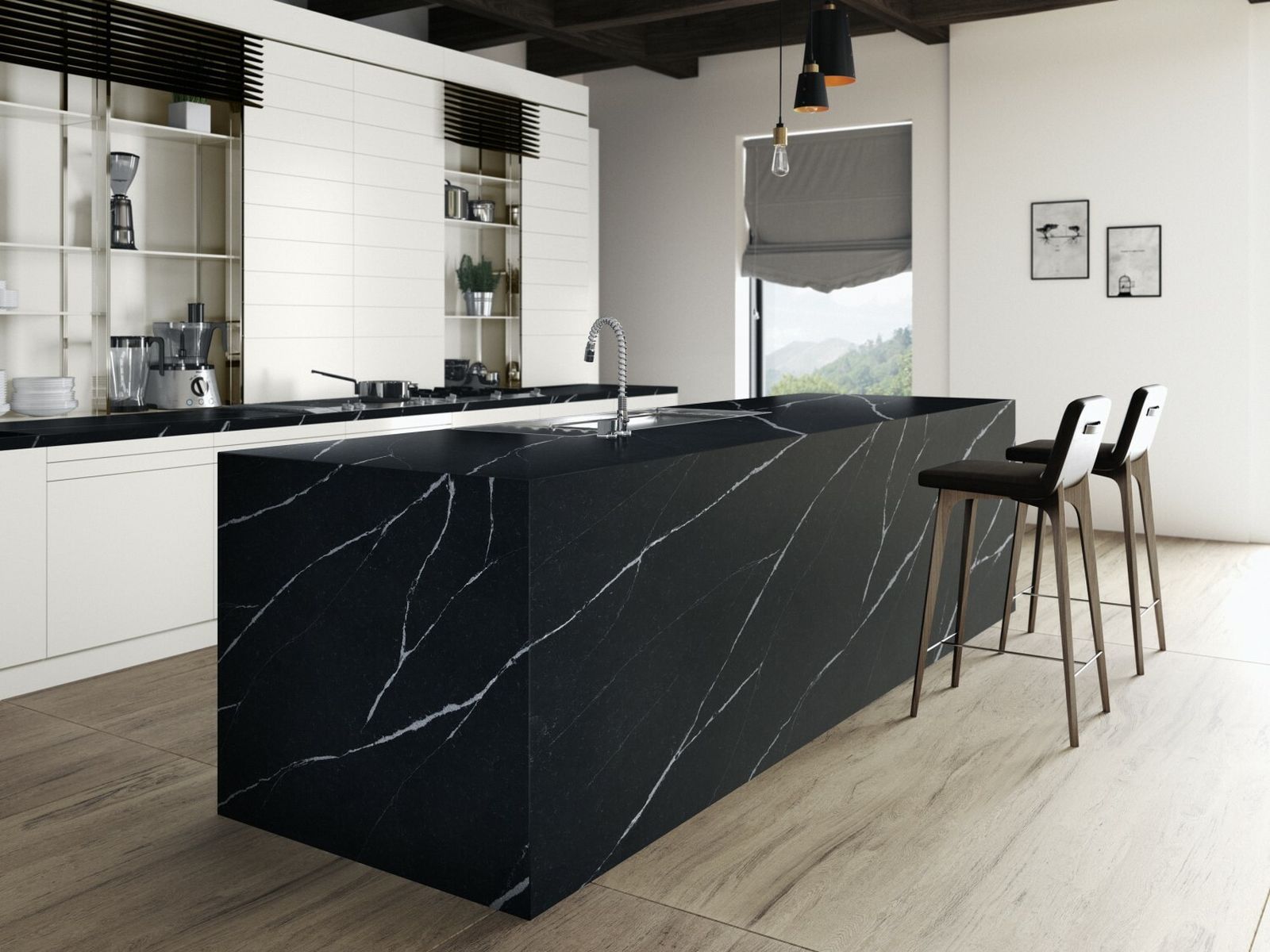 Isla y encimera elaboradas con Silestone Eternal Marquina.