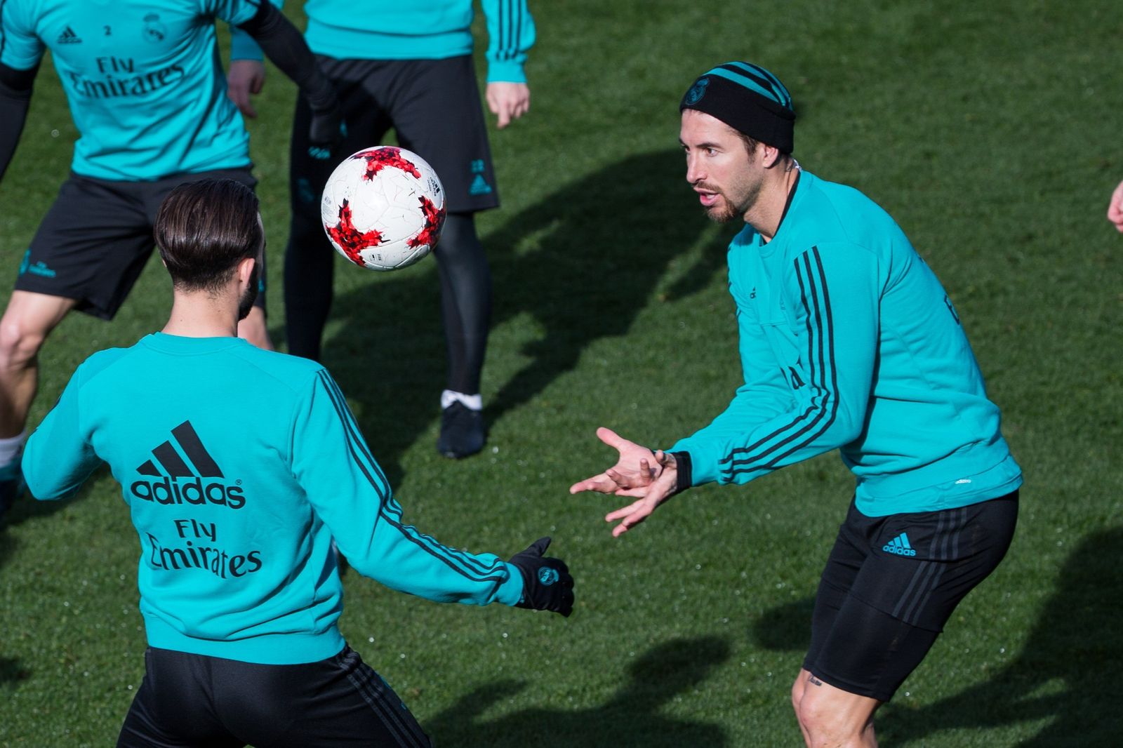 Sergio Ramos, en pleno entrenamiento