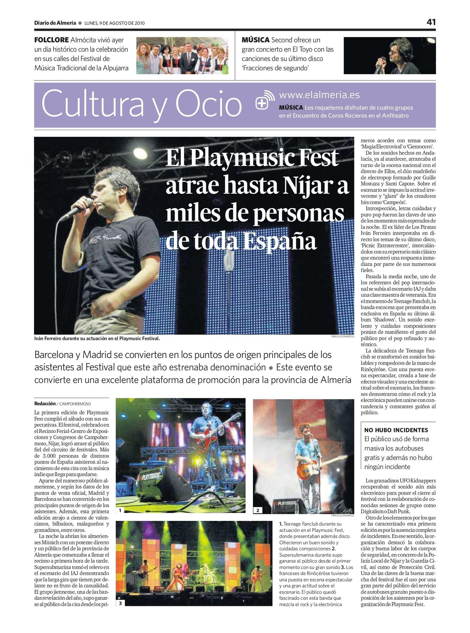Crónica del festival, publicada el 9 de agosto de 2010 en Diario de Almería.