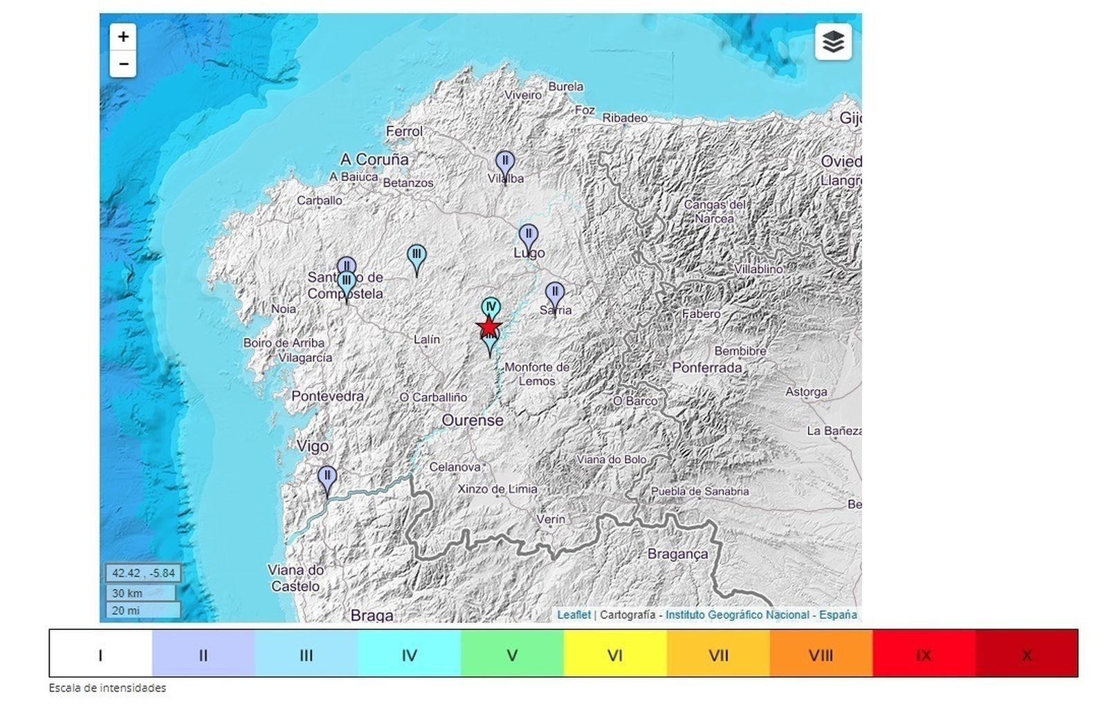 Localizador del terremoto de Lugo.