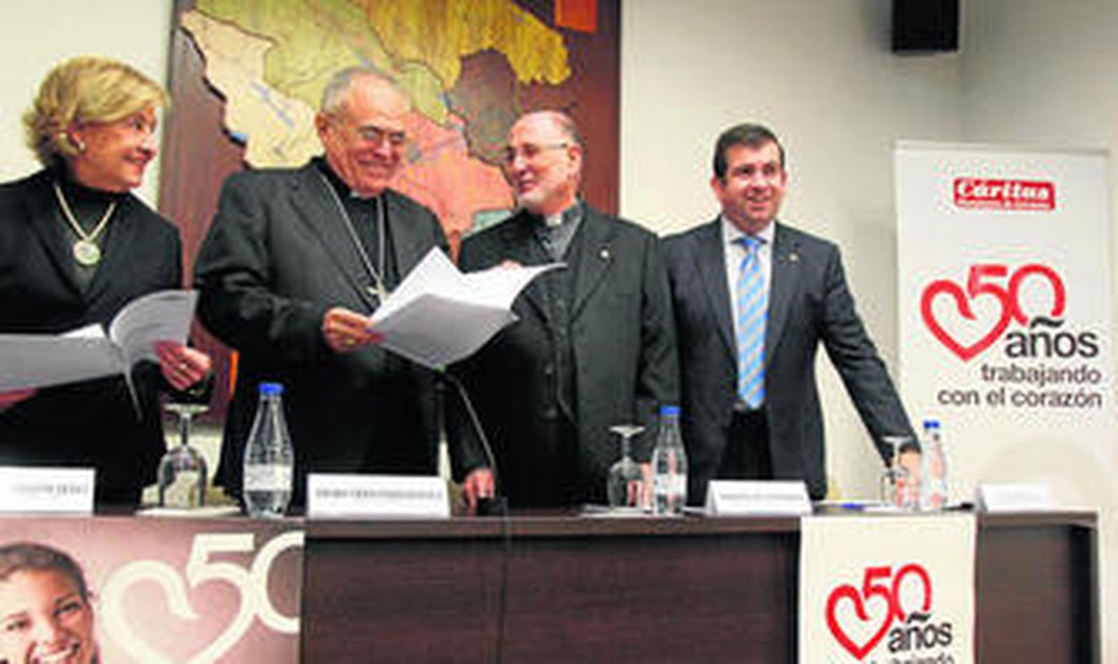 Presentación de las actividades con motivo del 50 aniversario de la constitución de Cáritas, ayer en el Obispado.