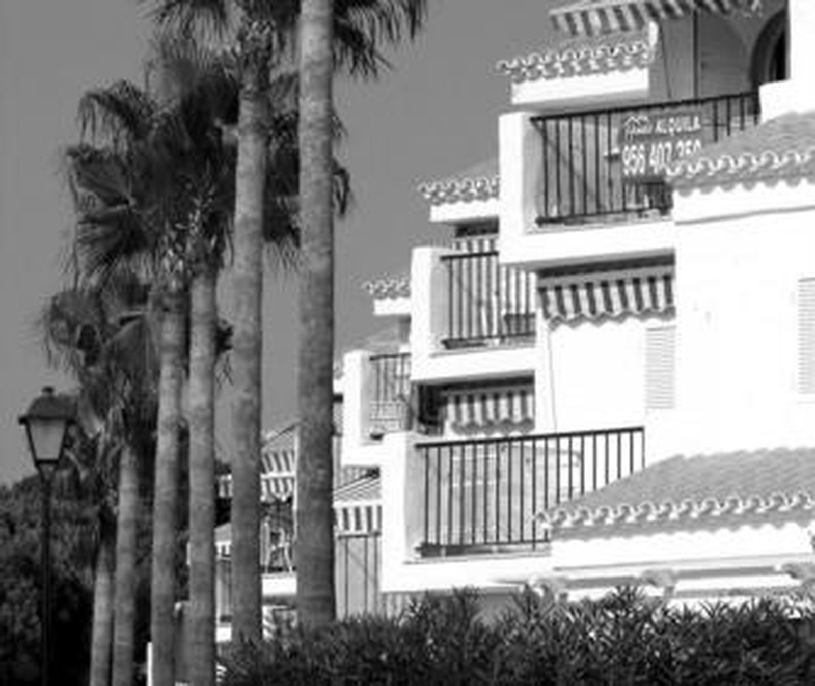 Varias viviendas de esta promoción de La Barrosa continúan aún con los carteles anunciando su alquiler en sus terrazas.