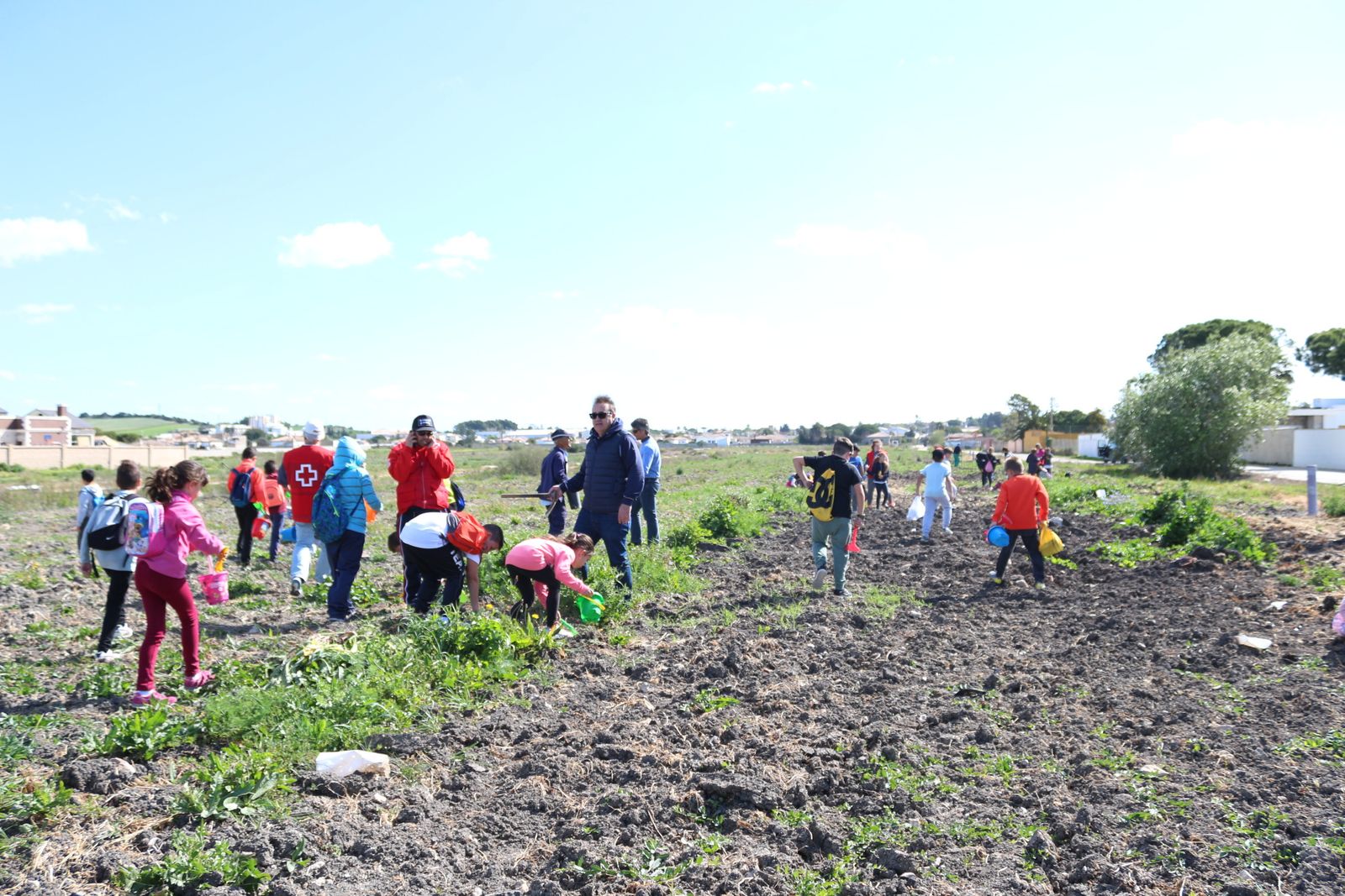 Escolares y voluntarios participan en la actividad organizada en la ciudad.