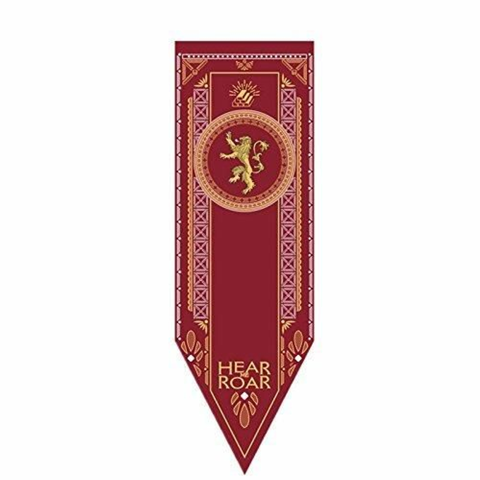 Bandera con los colores, escudo y lema de la casa de los Lannister.