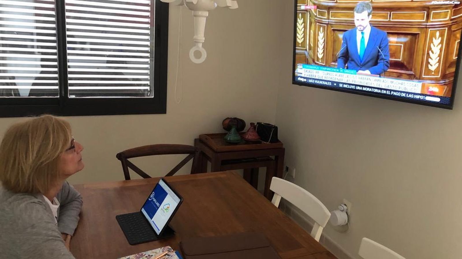 María José García-Pelayo, siguiendo la comparecencia desde su casa.