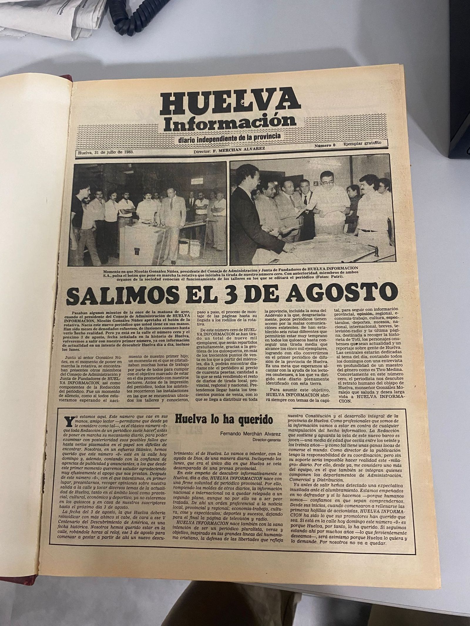 Portada del 'ejemplar cero' del periódico Huelva Información en 1983