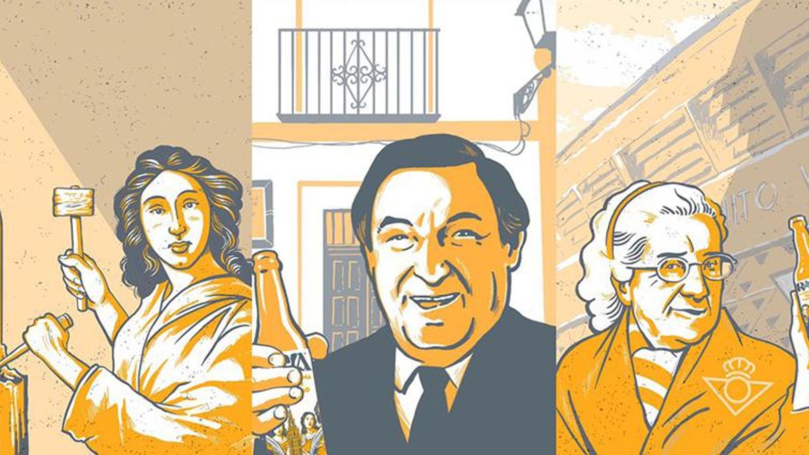 Personajes hispalenses de la cerveza Rancia.