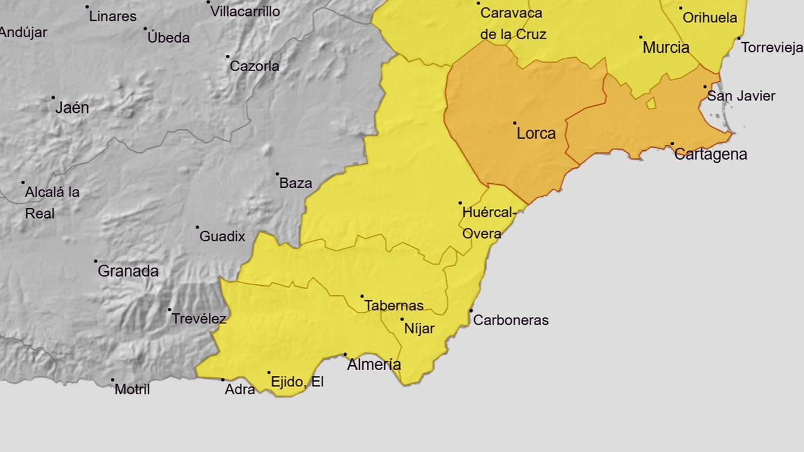 Alerta amarilla por lluvias y tormentas en toda la provincia de Almería.
