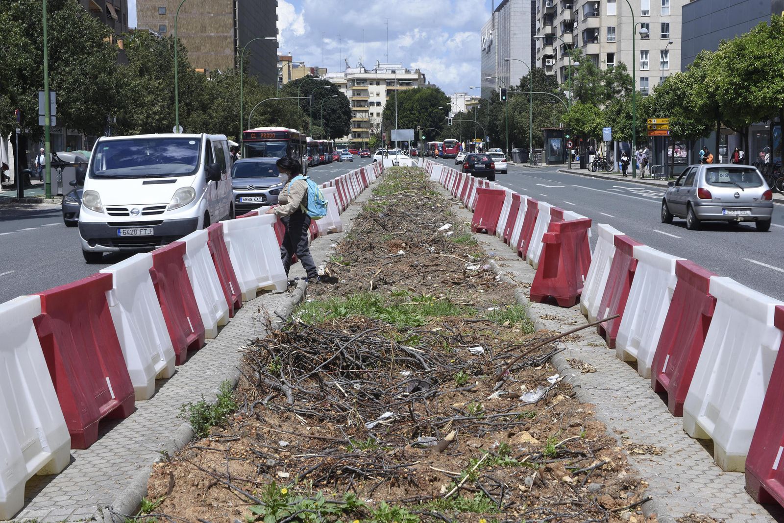 La mediana de Luis de Morales ha quedado sin árboles por la obra del tranvía.