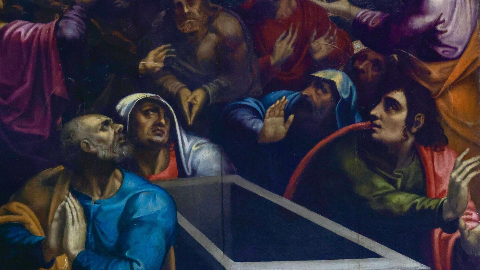 Detalle de los apóstoles en la parte inferior del lienzo