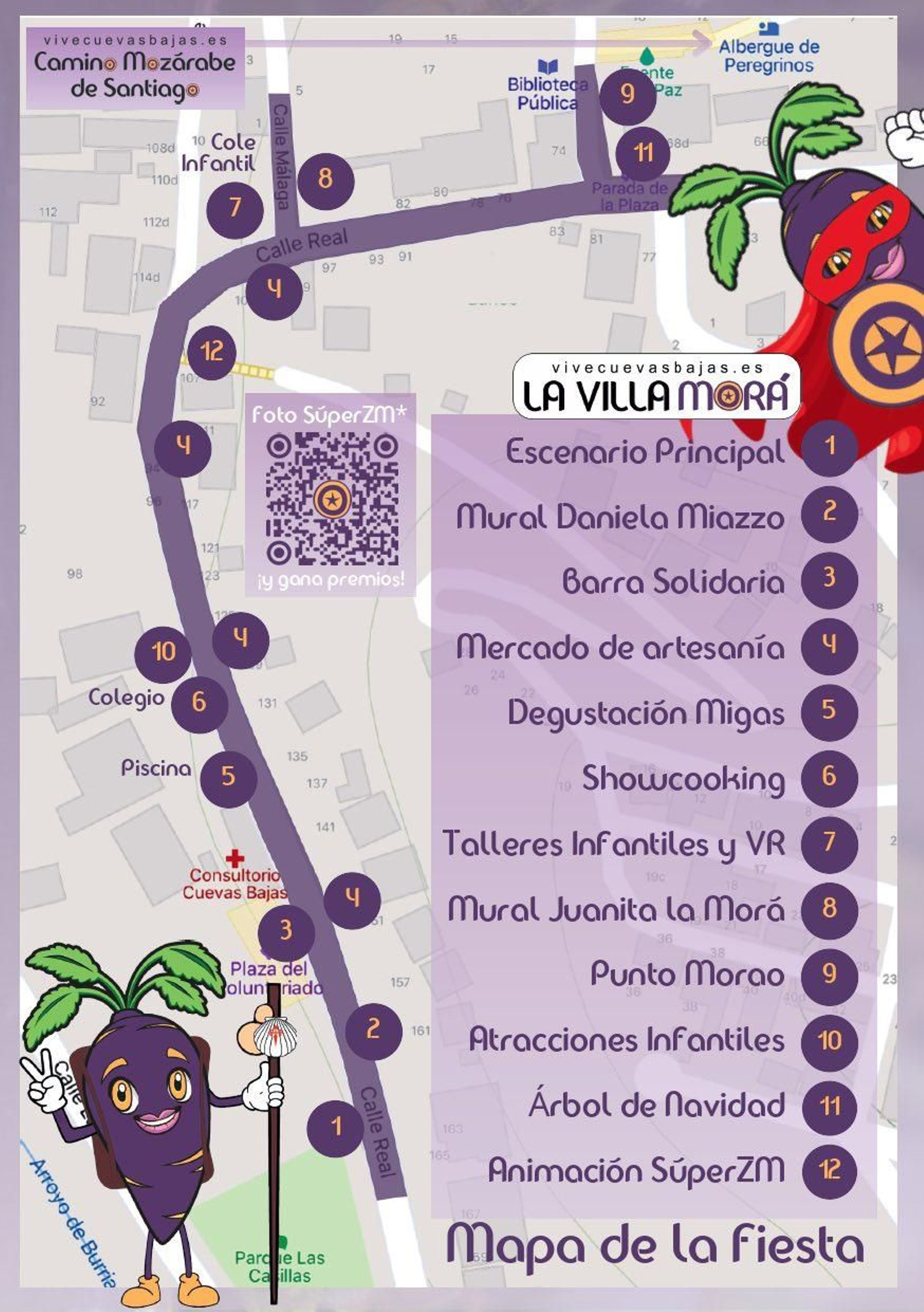 Todos los puntos de interés en Cuevas Bajas durante la Fiesta de la Zanahora Morá.