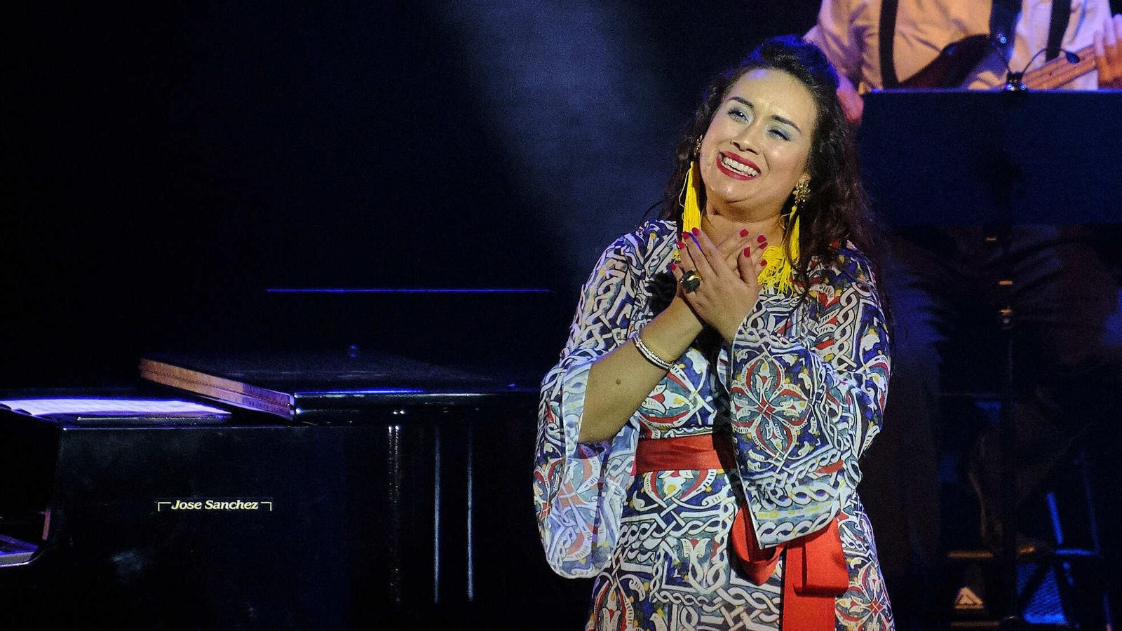 La artista gaditana Encarna Anillo, durante su actuación en el Gran Teatro Falla.