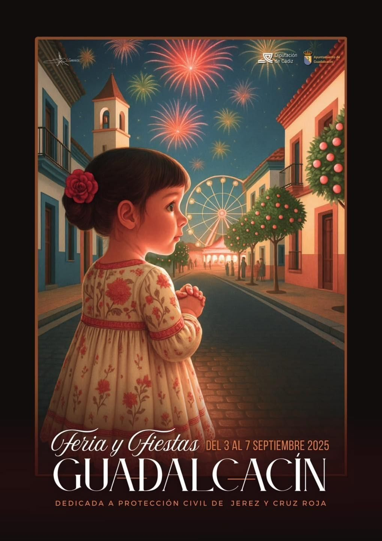 Cartel de la Feria de Guadalcacín 2025, obra de la artista guadalcacileña Vanesa Guerrero de los Santos