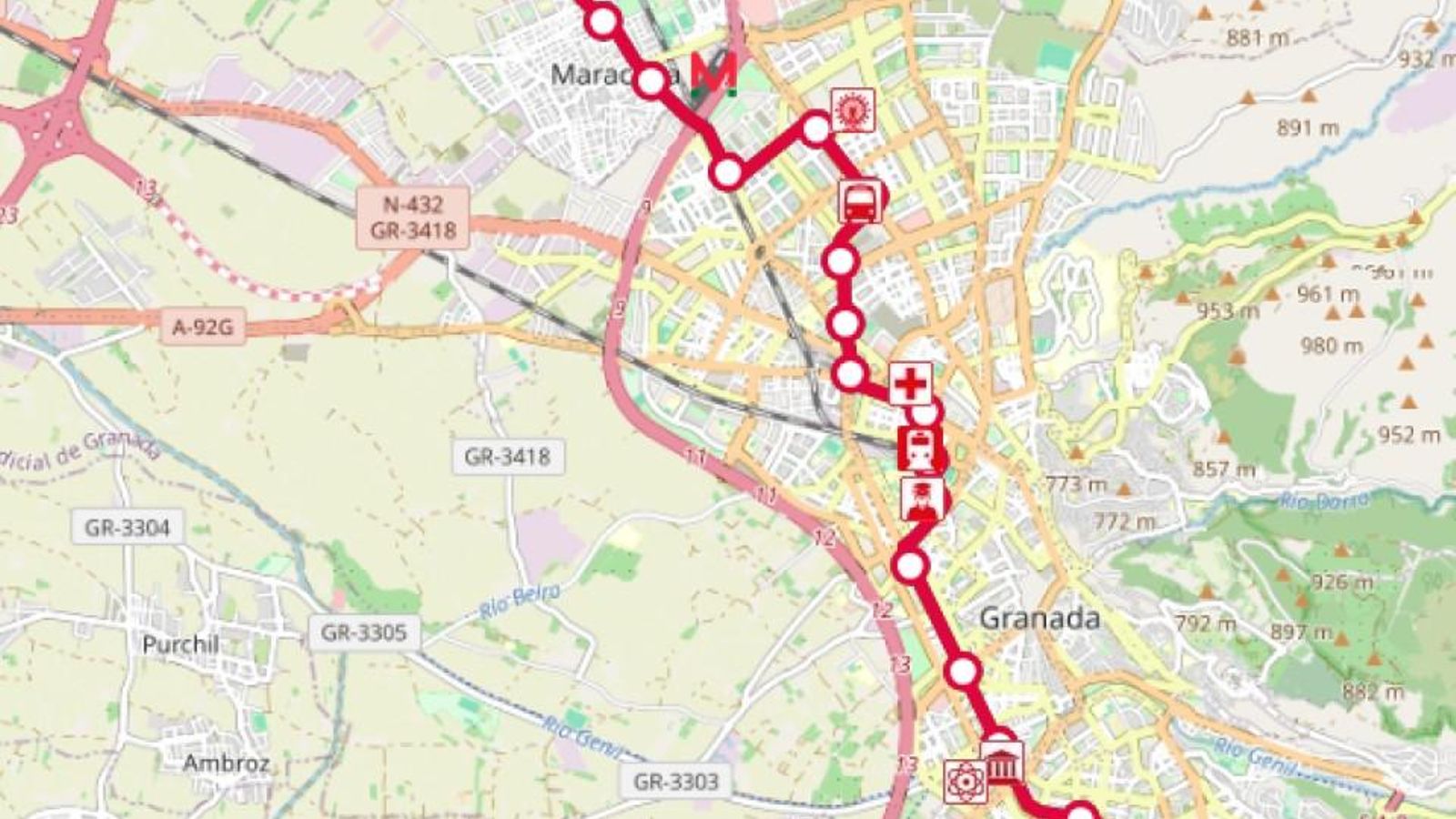 Mapa de la única línea actual del Metropolitano.