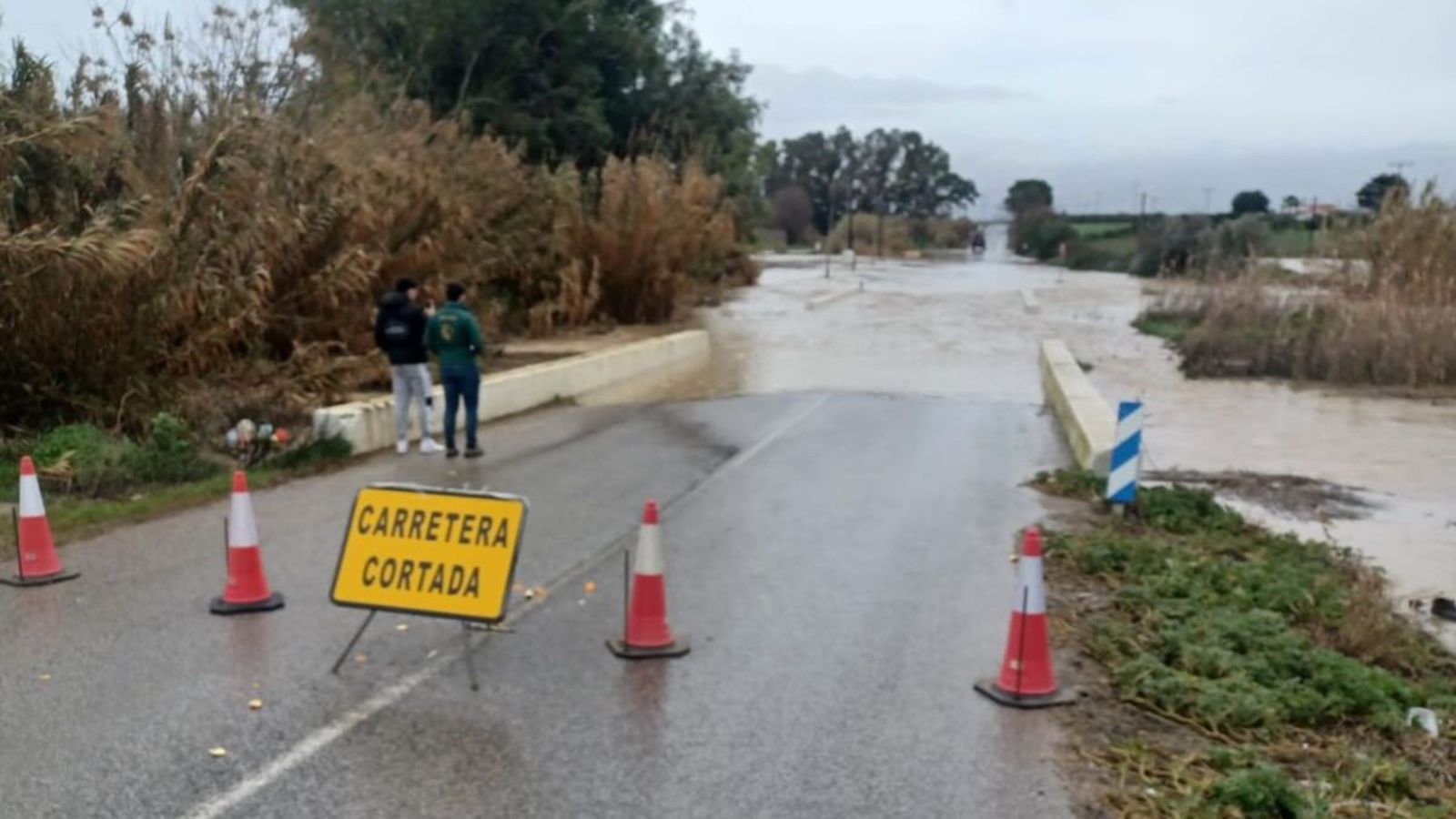 Carretera cortada en Escacena del Campo.