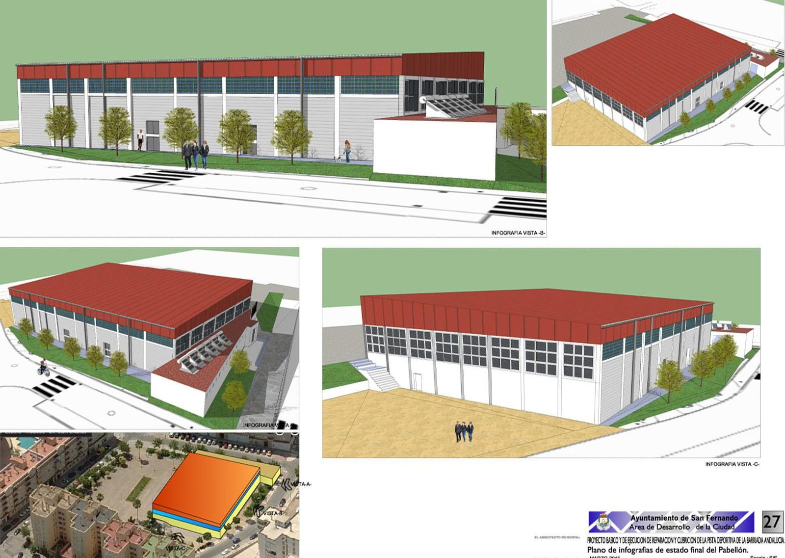 Recreación del pabellón Andalucía que recoge el proyecto que se ejecutará ahora para terminar este equipamiento.