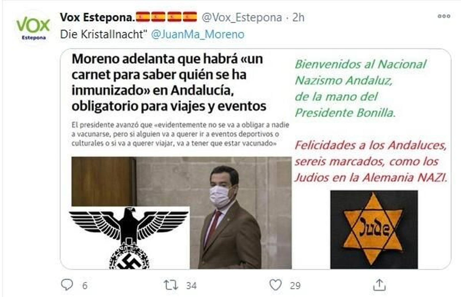El mensaje que ha sido posteriormente borrado en Twitter.