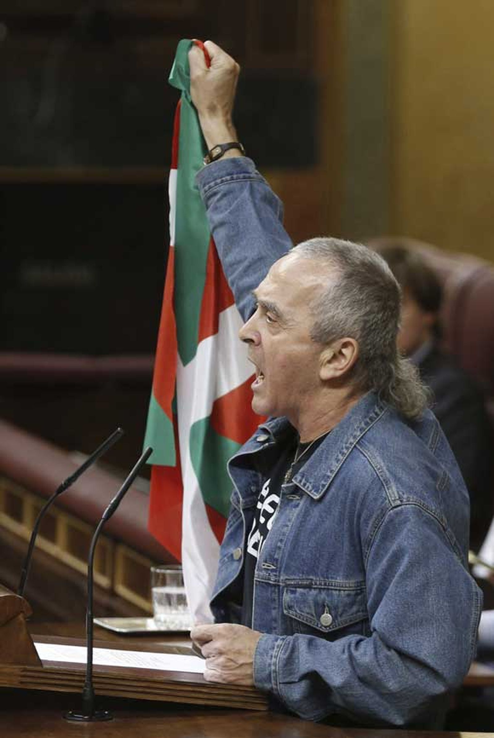 El portavoz de Amaiur grita en la tribuna "¡Monarquía fuera!"