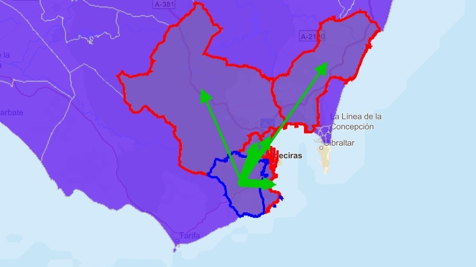 Mapa de desplazamientos del distrito 3 de Algeciras