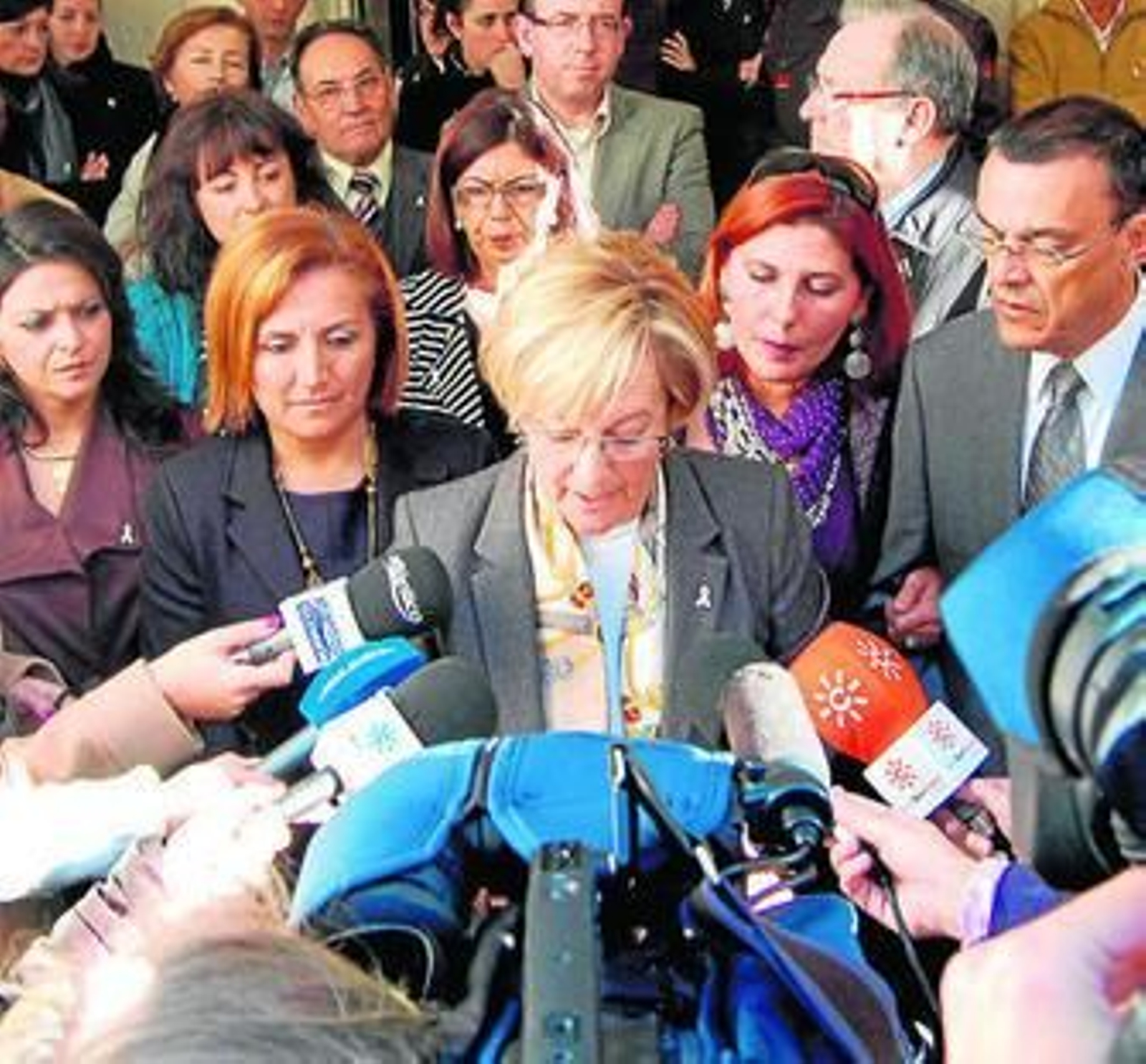 Petronila Guerrero leyó un manifiesto a las puertas de la Diputación. A la derecha, el alcalde de Huelva, Pedro Rodríguez, rodeado de escolares. Petronila Guerrero leyó un manifiesto a las puertas de la Diputación. A la derecha, el alcalde de Huelva, Pedro Rodríguez, rodeado de escolares.