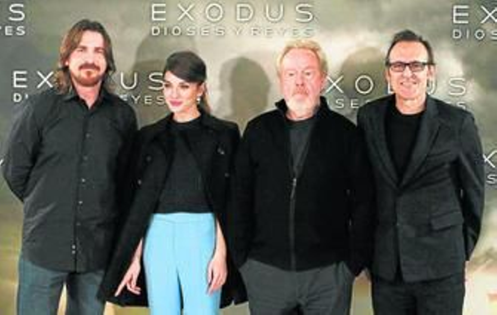 Christian Bale, María Valverde, Ridley Scott y Alberto Iglesias durante la rueda de prensa de ayer en Madrid.