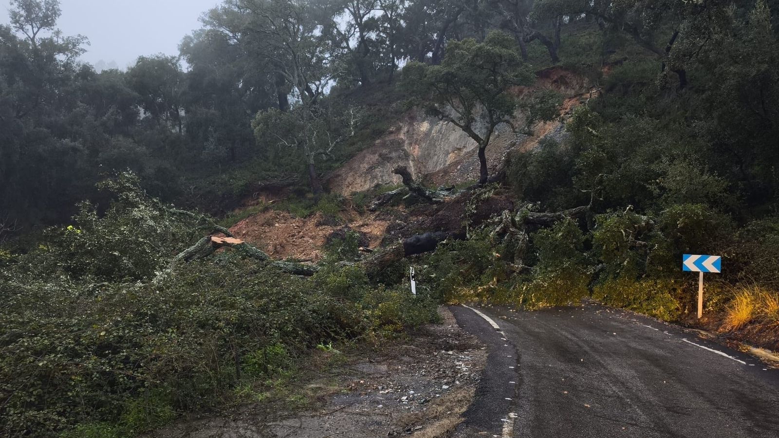 Carreteras cortadas por los destrozos de Leonardo.
