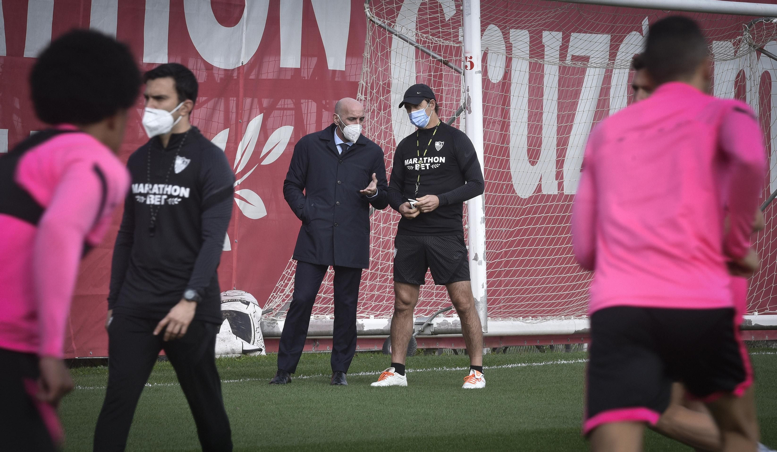 Monchi y Lopetegui, en el entrenamiento.