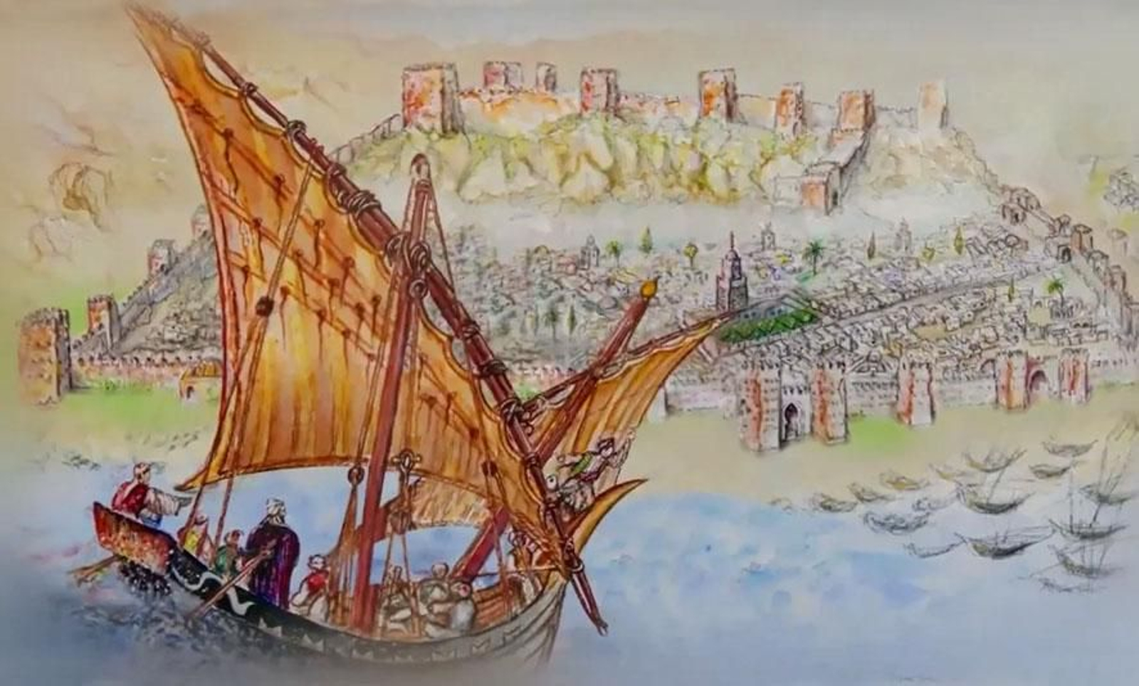 Embarcación de época taifa dirigiéndose al puerto de Almería (mediados del siglo XI).