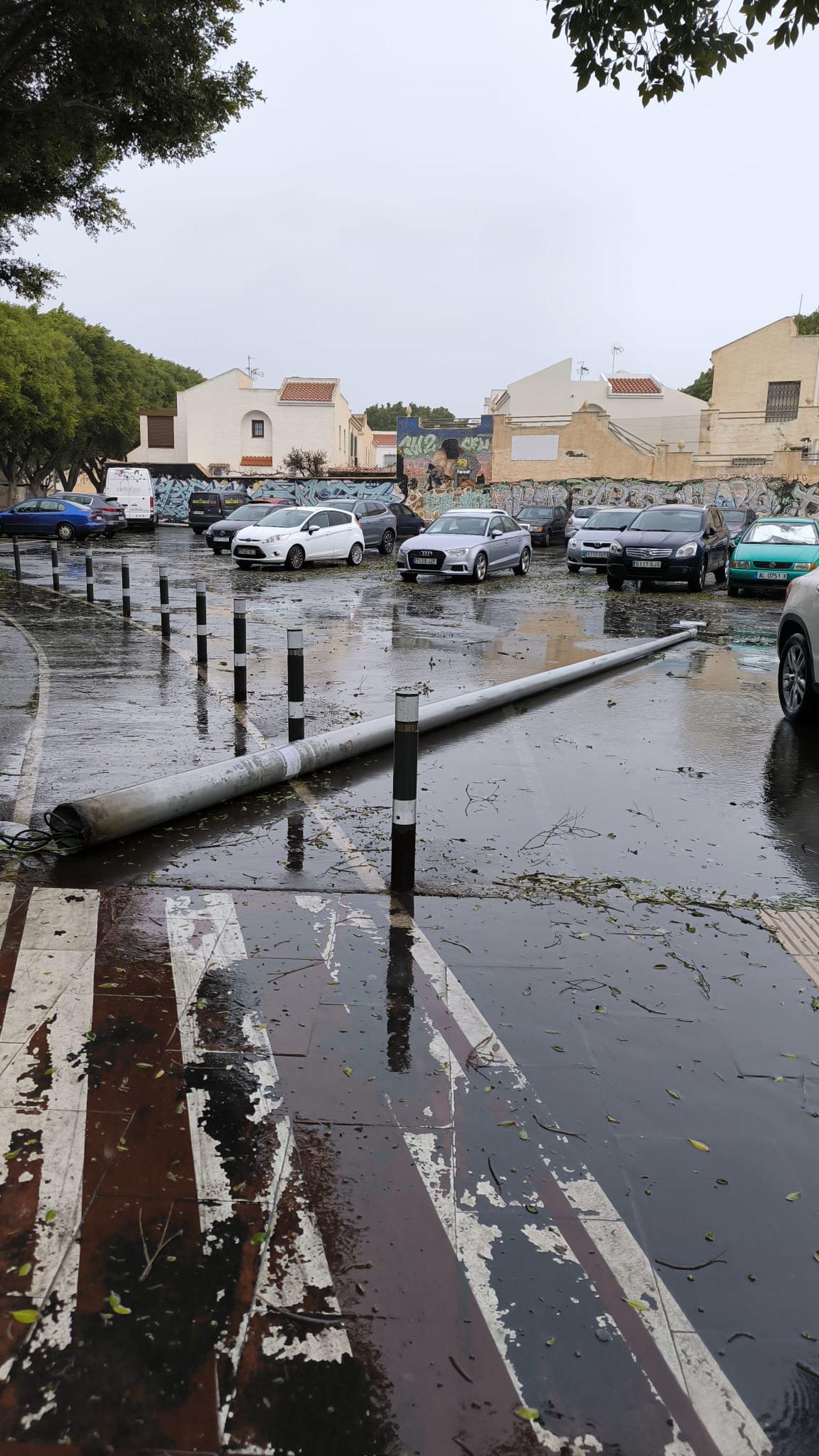 Farola caída a pocos metros del IES Maestro Padilla de la capital