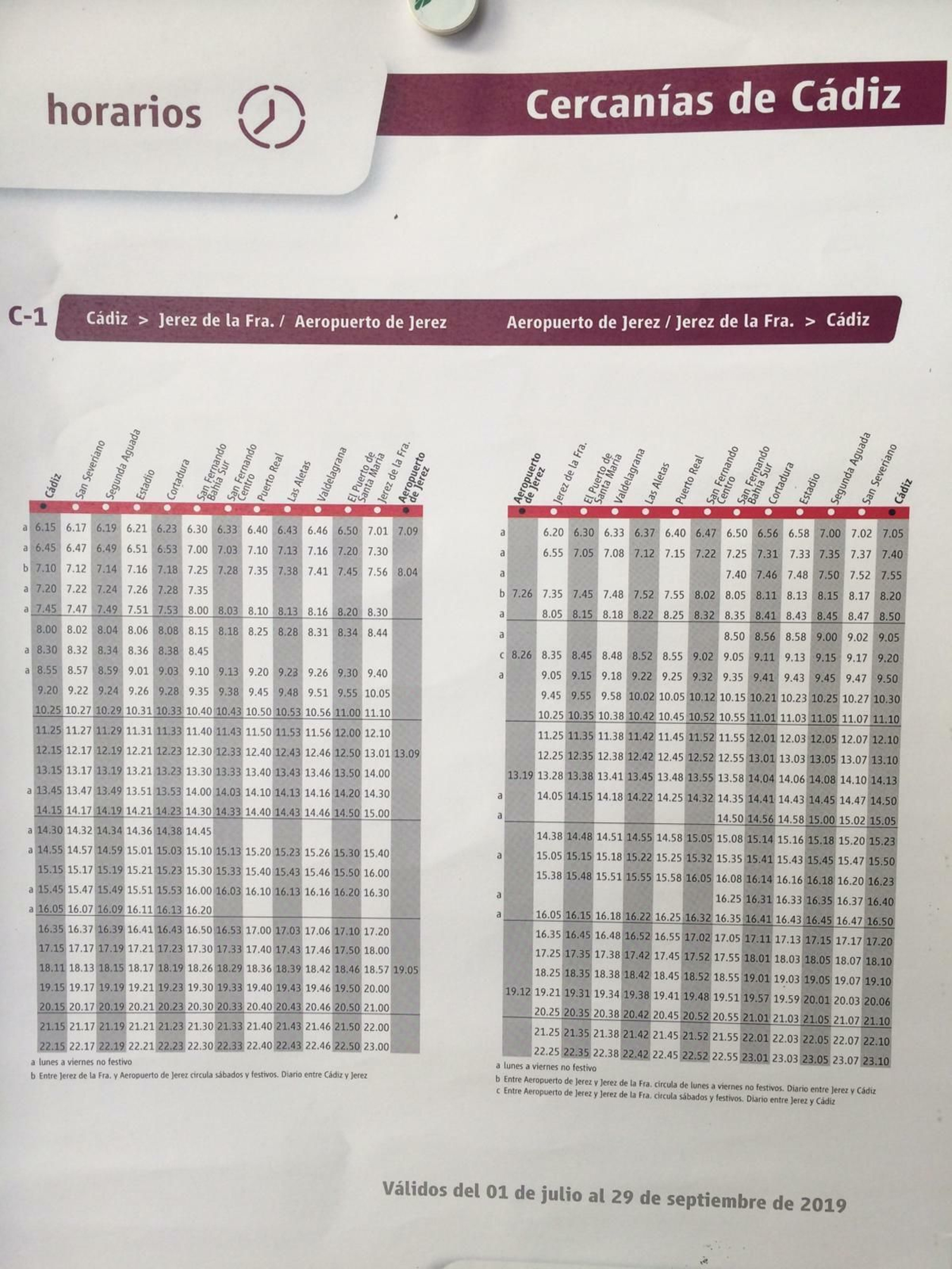 Nuevos horarios de cercanías de Cádiz a Jerez.