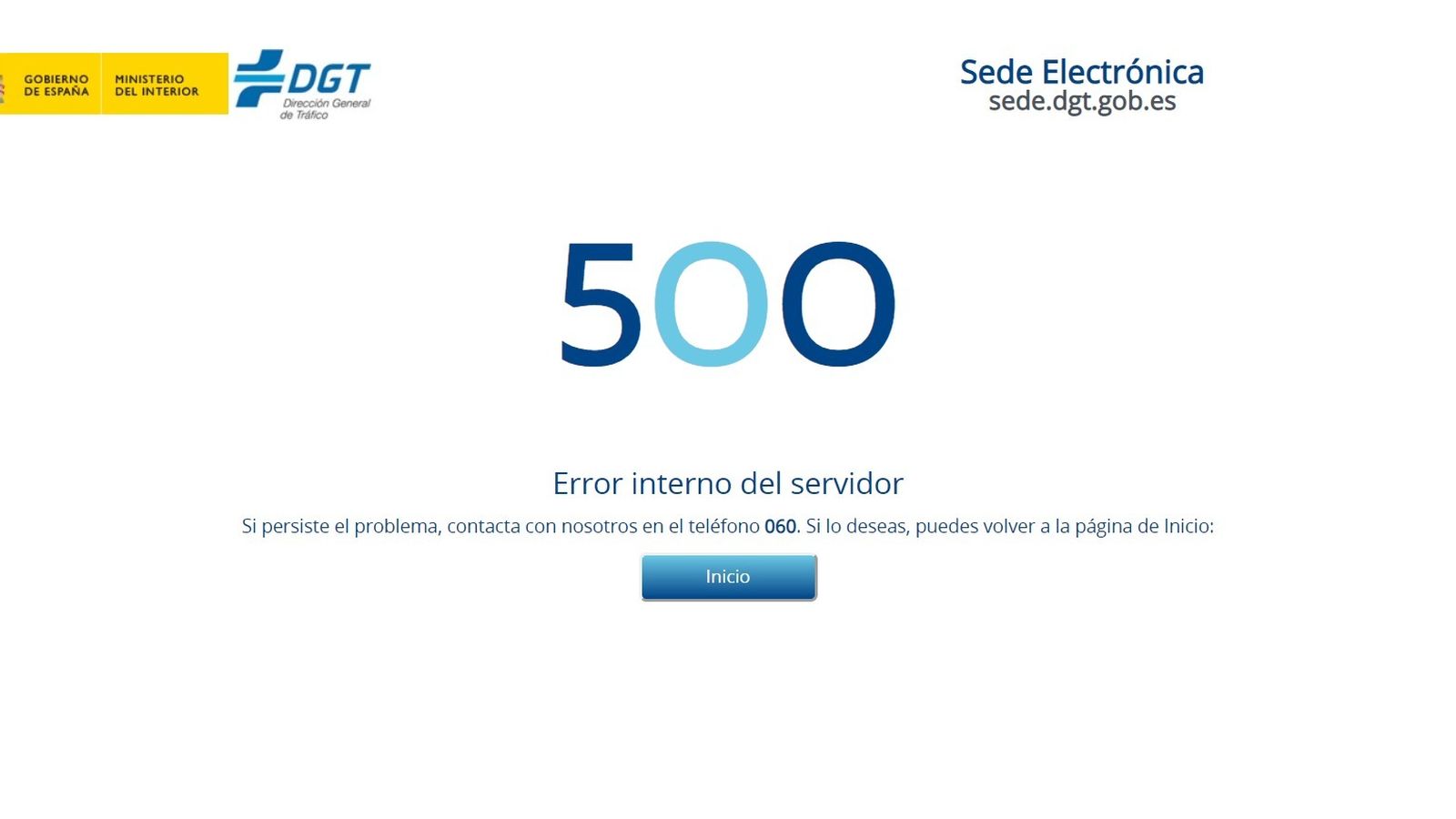 La sede electrónica de la DGT, fuera de servicio.