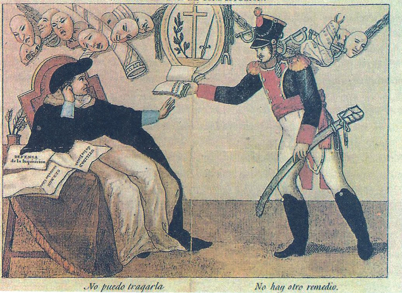 El enfermo por la Constitución. Grabado anticlerical (1821).