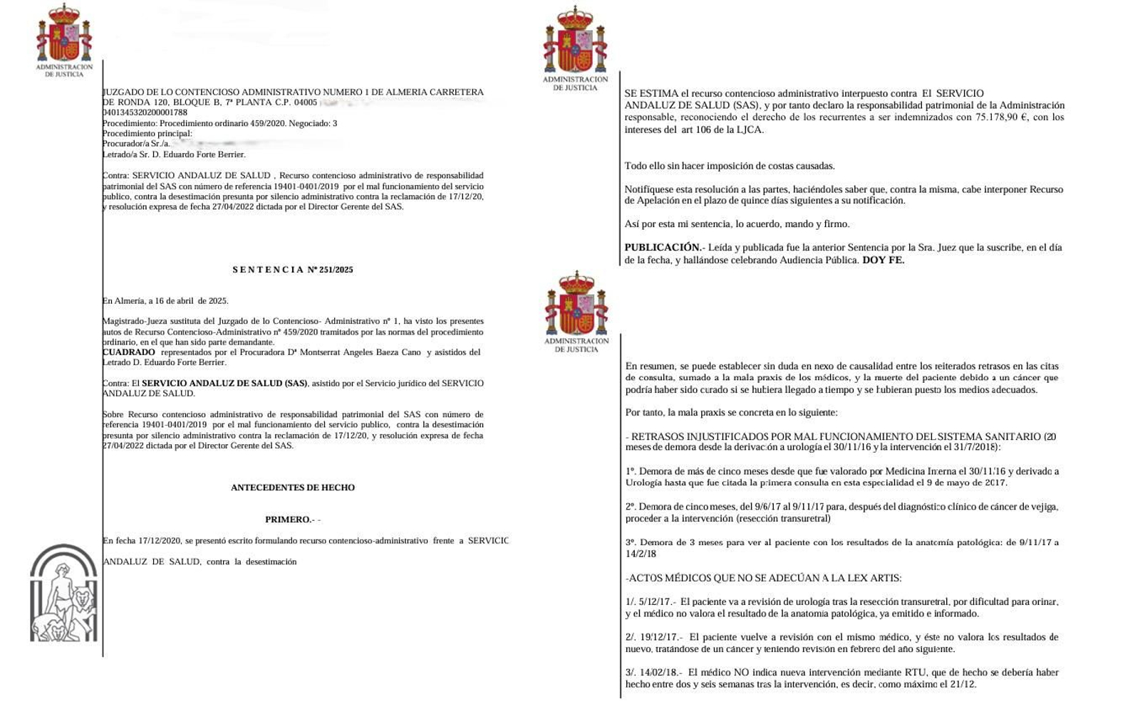 Folios de la sentencia 251/2025 que ha condenado al SAS