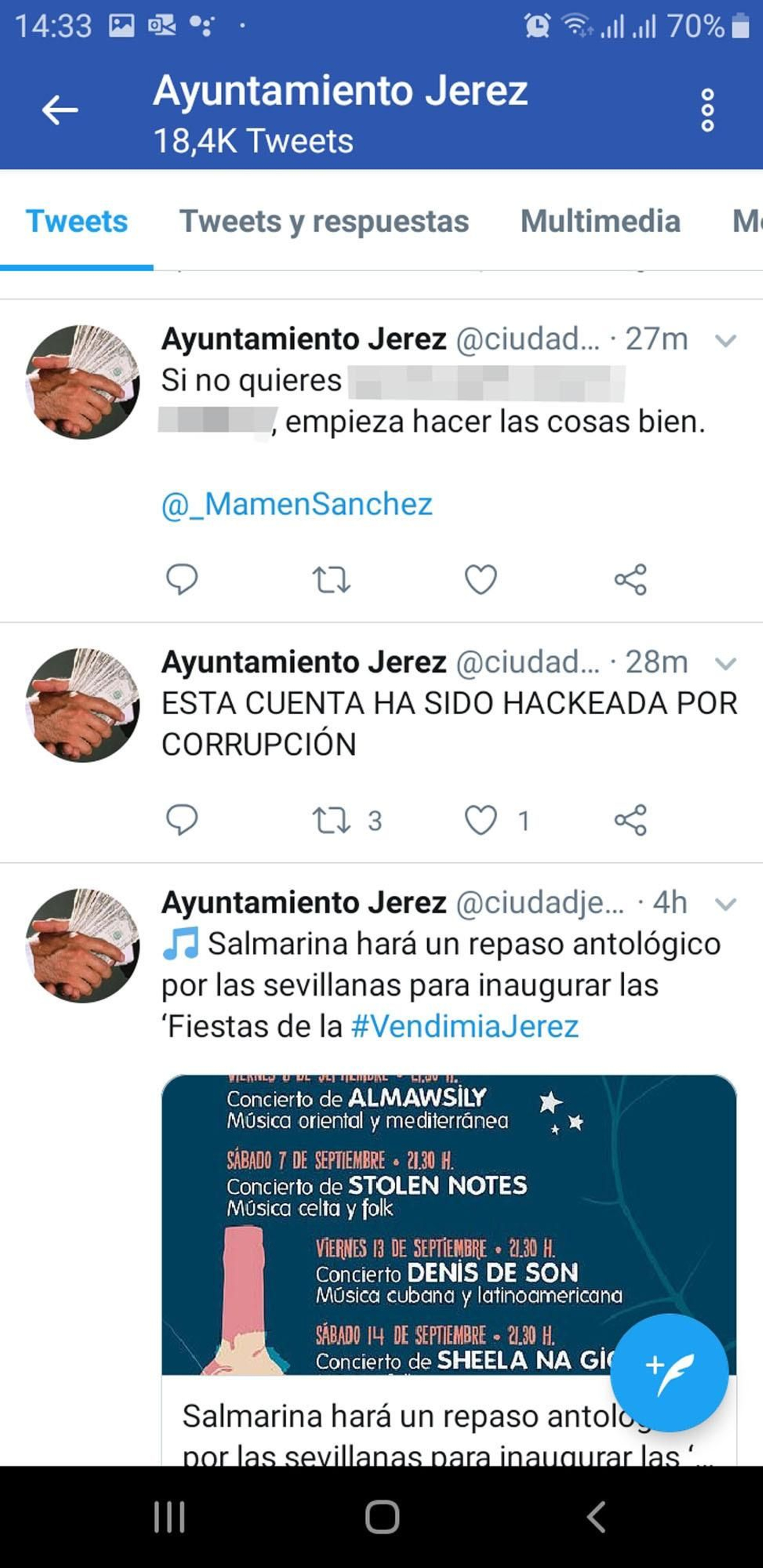 La cuenta del Ayuntamiento, hackeada. La cuenta del Ayuntamiento, hackeada.