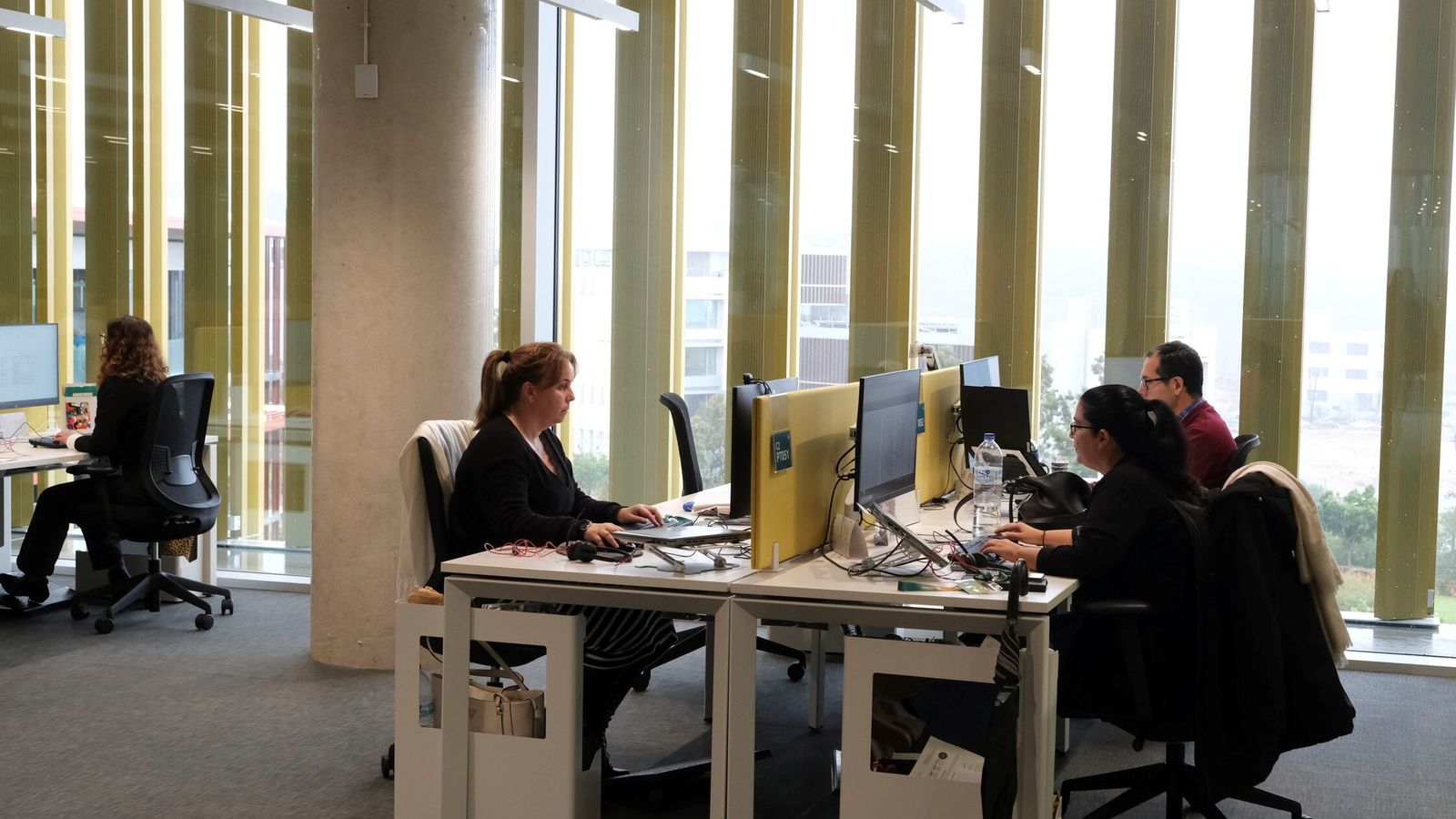 Trabajadores en sus puestos de trabajos, con unas vistas privilegiadas.